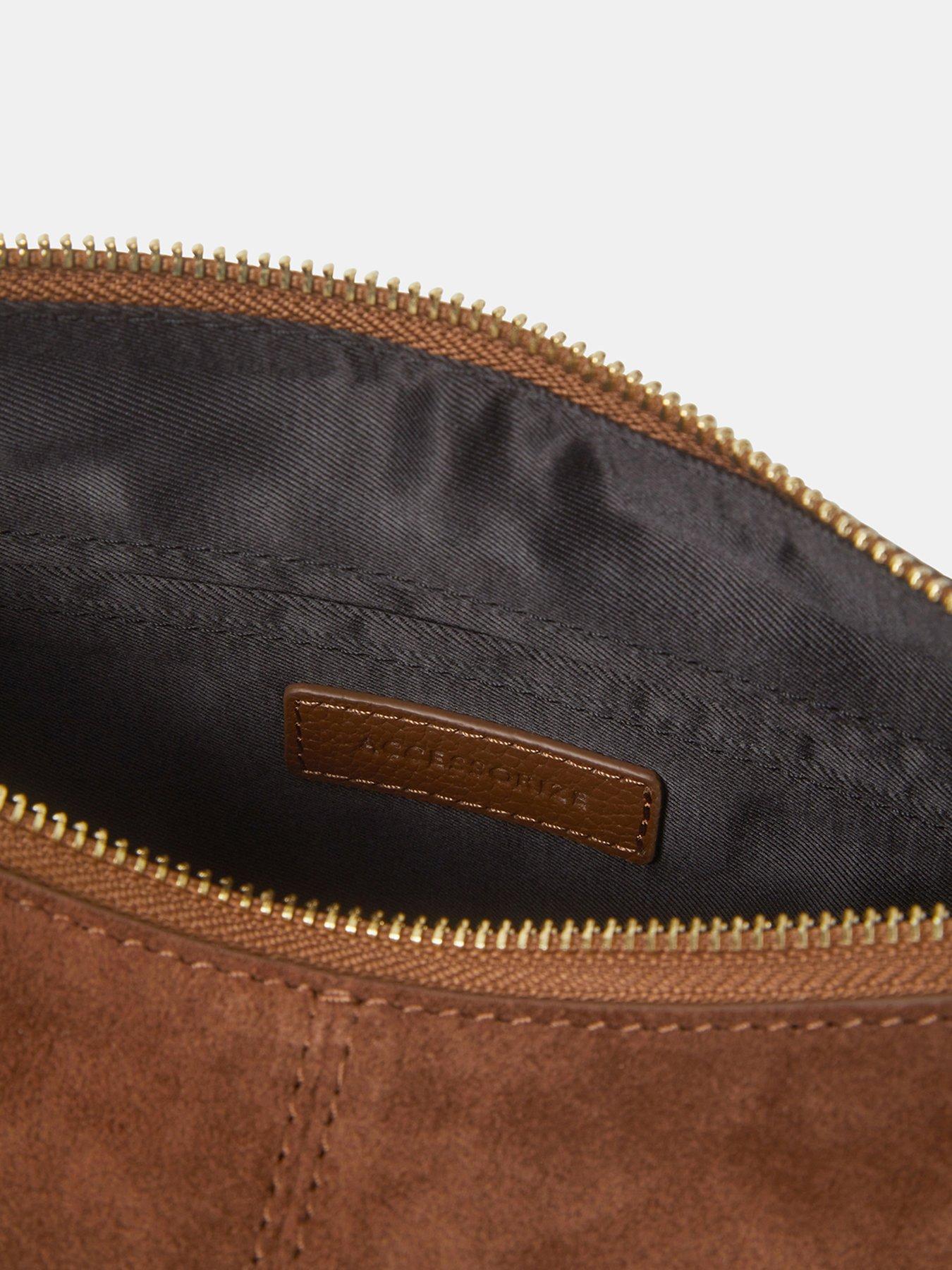 Image 5 of 5 of Accessorize Curved Suede Crossbody Bag - Brown