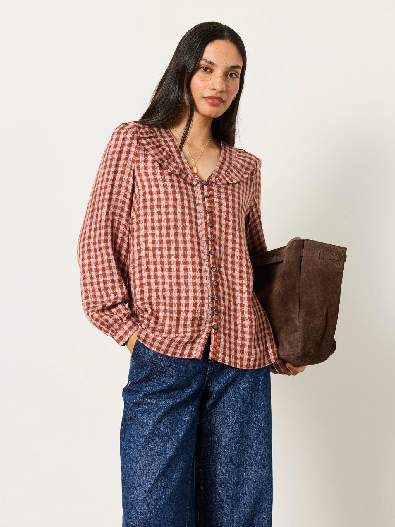 Image 2 of 5 of FatFace Women's Alba Gingham Button-Front Blouse with Collar - Pink