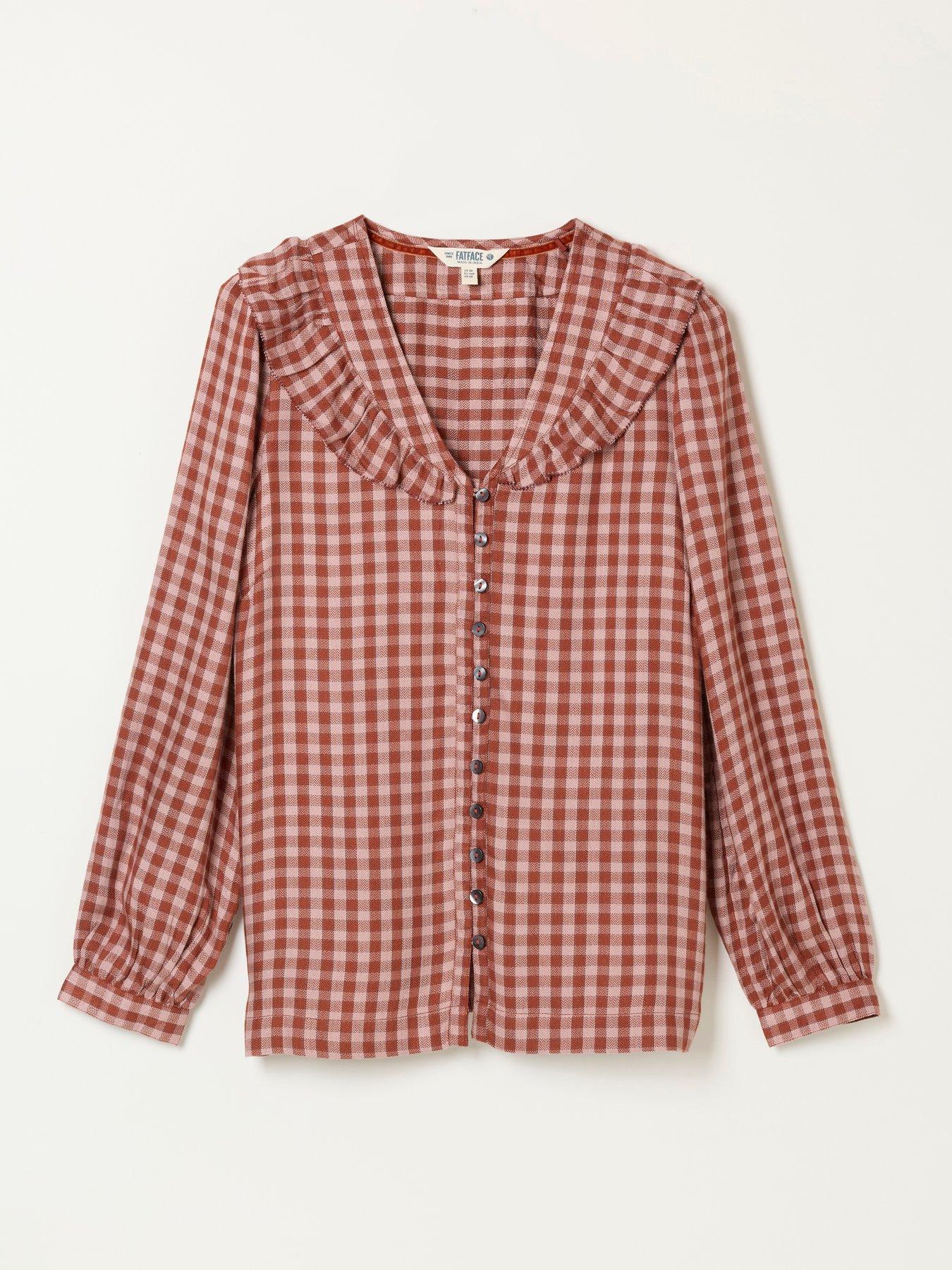 Image 5 of 5 of FatFace Women's Alba Gingham Button-Front Blouse with Collar - Pink