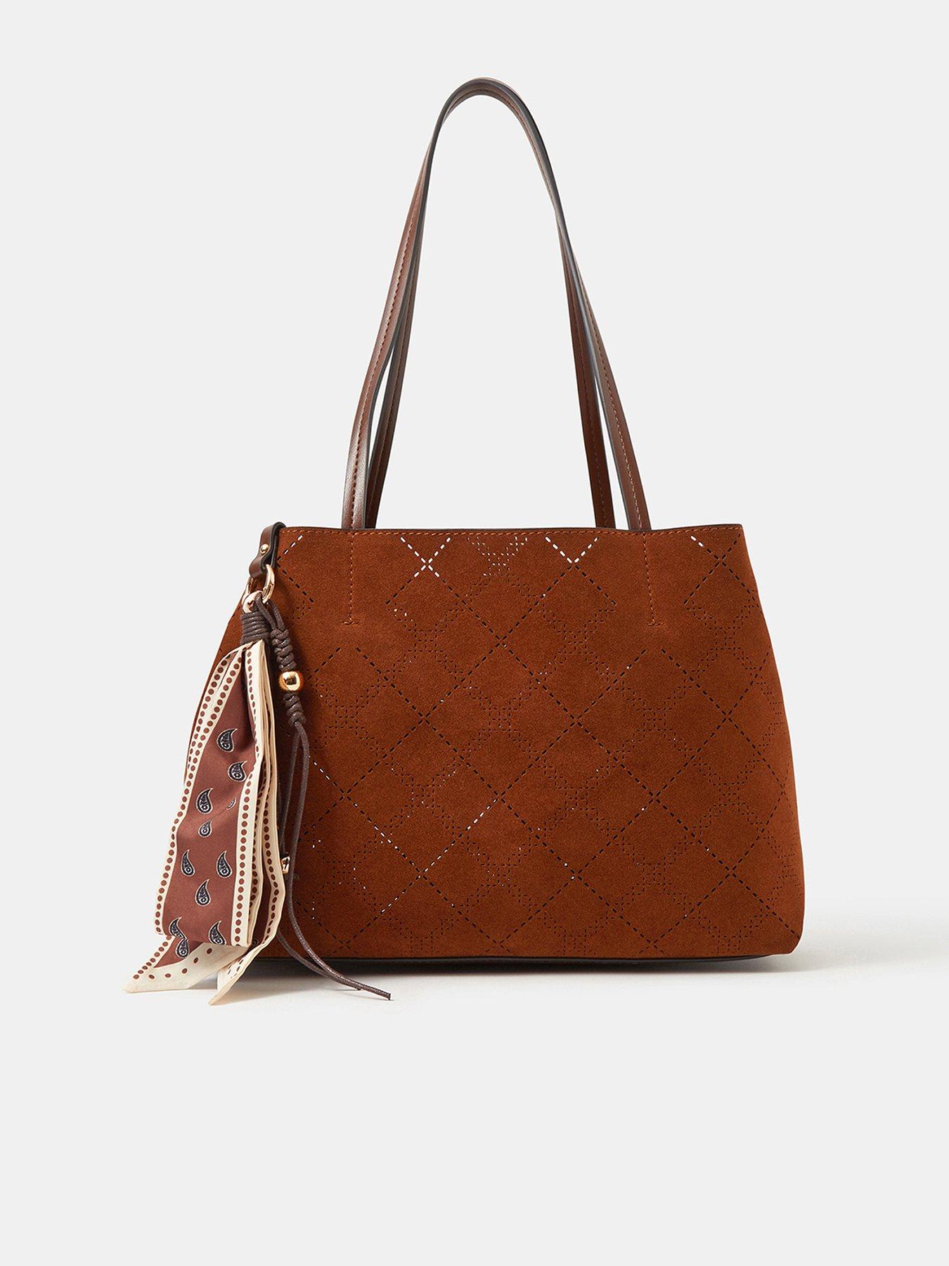 Image 1 of 5 of Accessorize Suedette Scarf Tote Bag - Brown