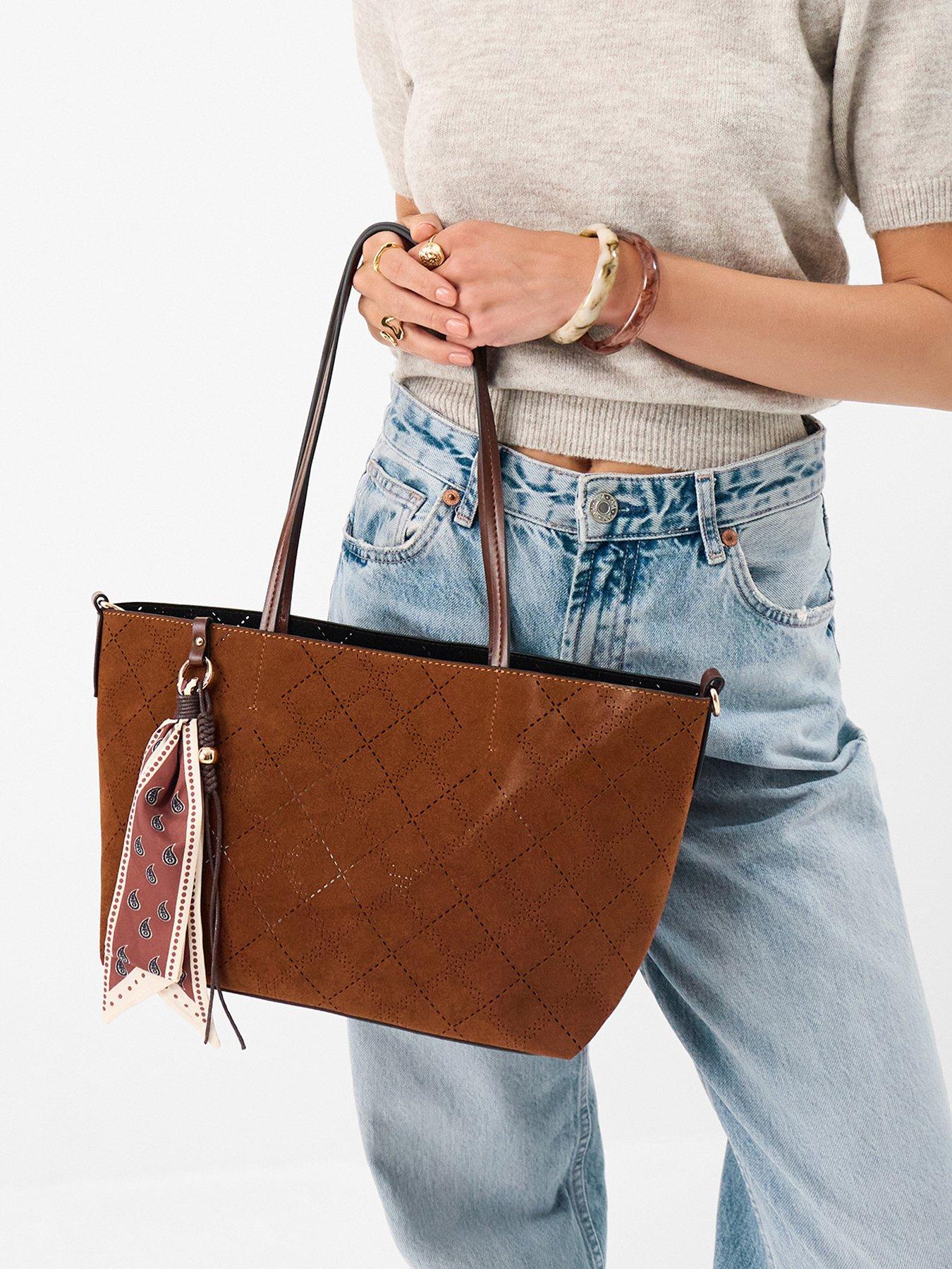 Image 2 of 5 of Accessorize Suedette Scarf Tote Bag - Brown