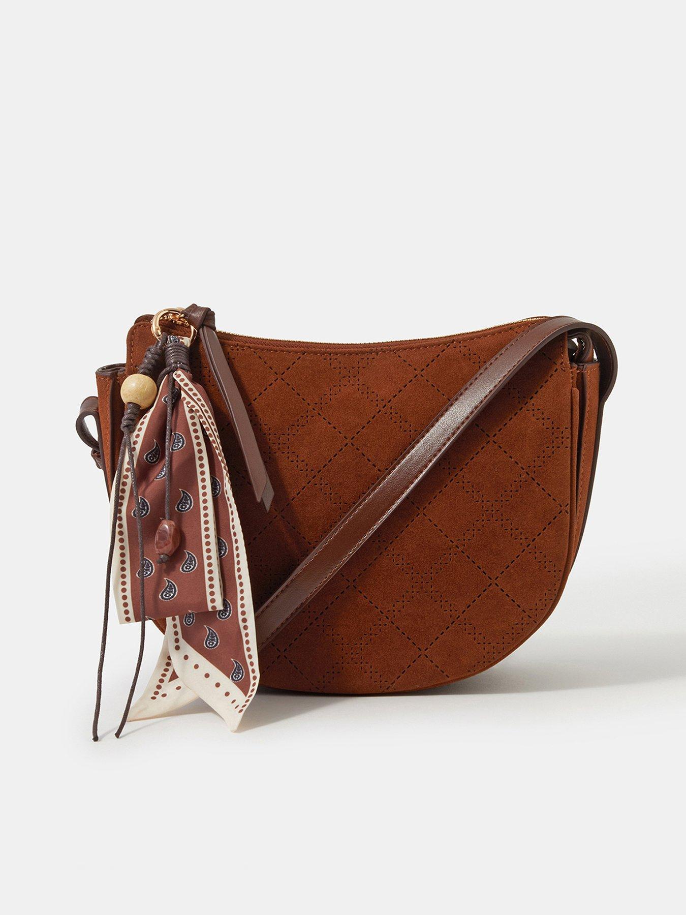 Monsoon Suedette Scarf Cross Body - Brown
