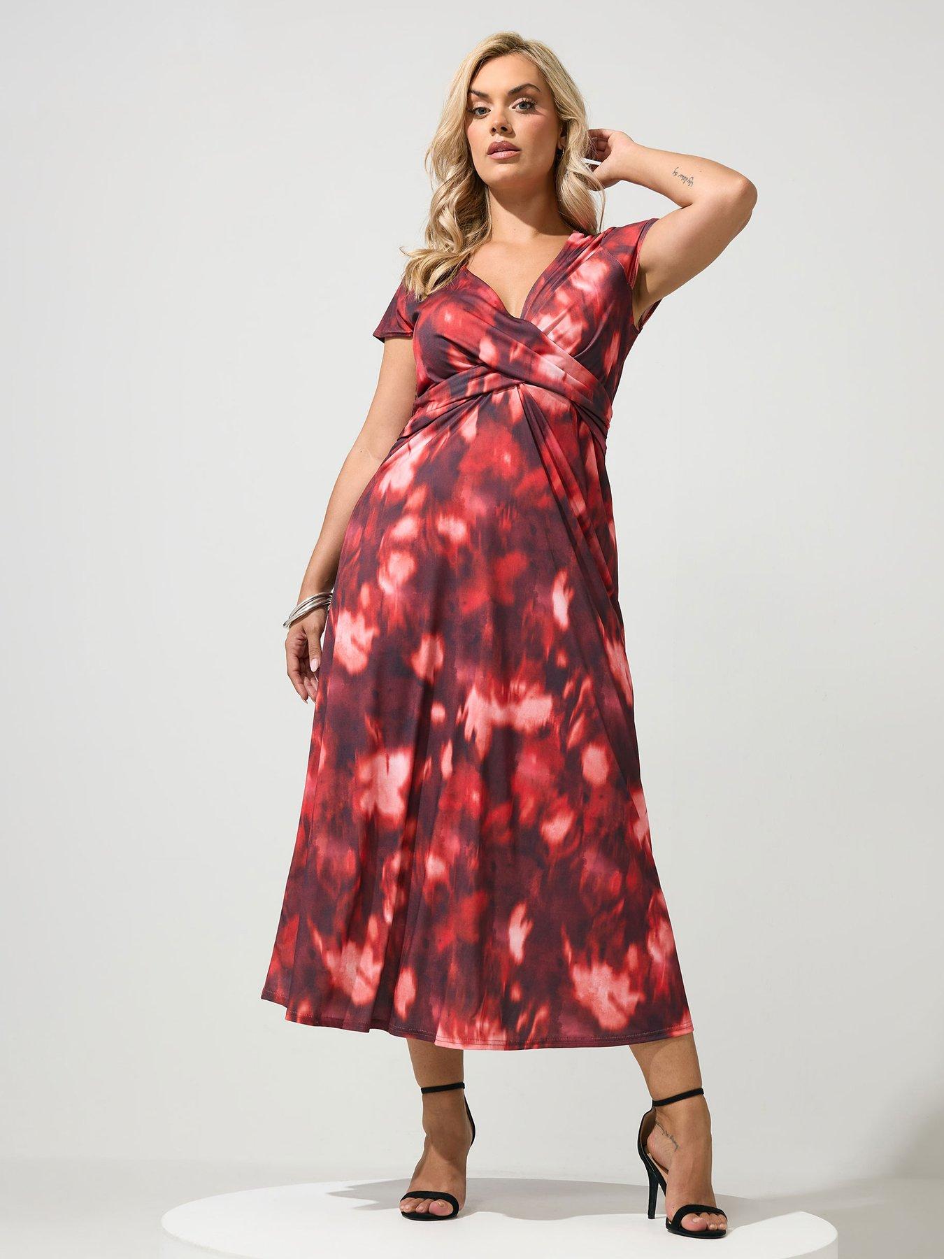 Image 1 of 4 of Yours Curve Abstract Print Twist Front Dress - Red