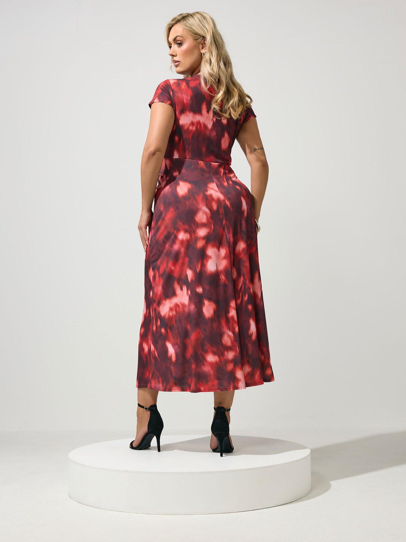 Image 2 of 4 of Yours Curve Abstract Print Twist Front Dress - Red