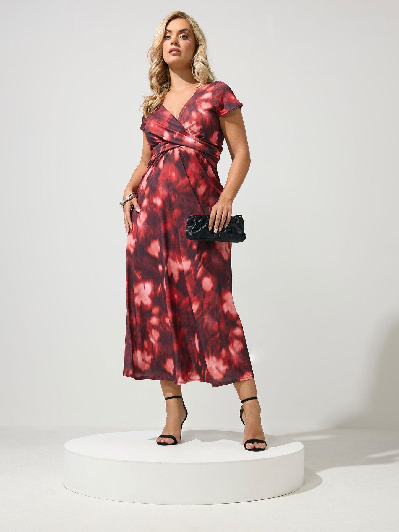 Image 3 of 4 of Yours Curve Abstract Print Twist Front Dress - Red