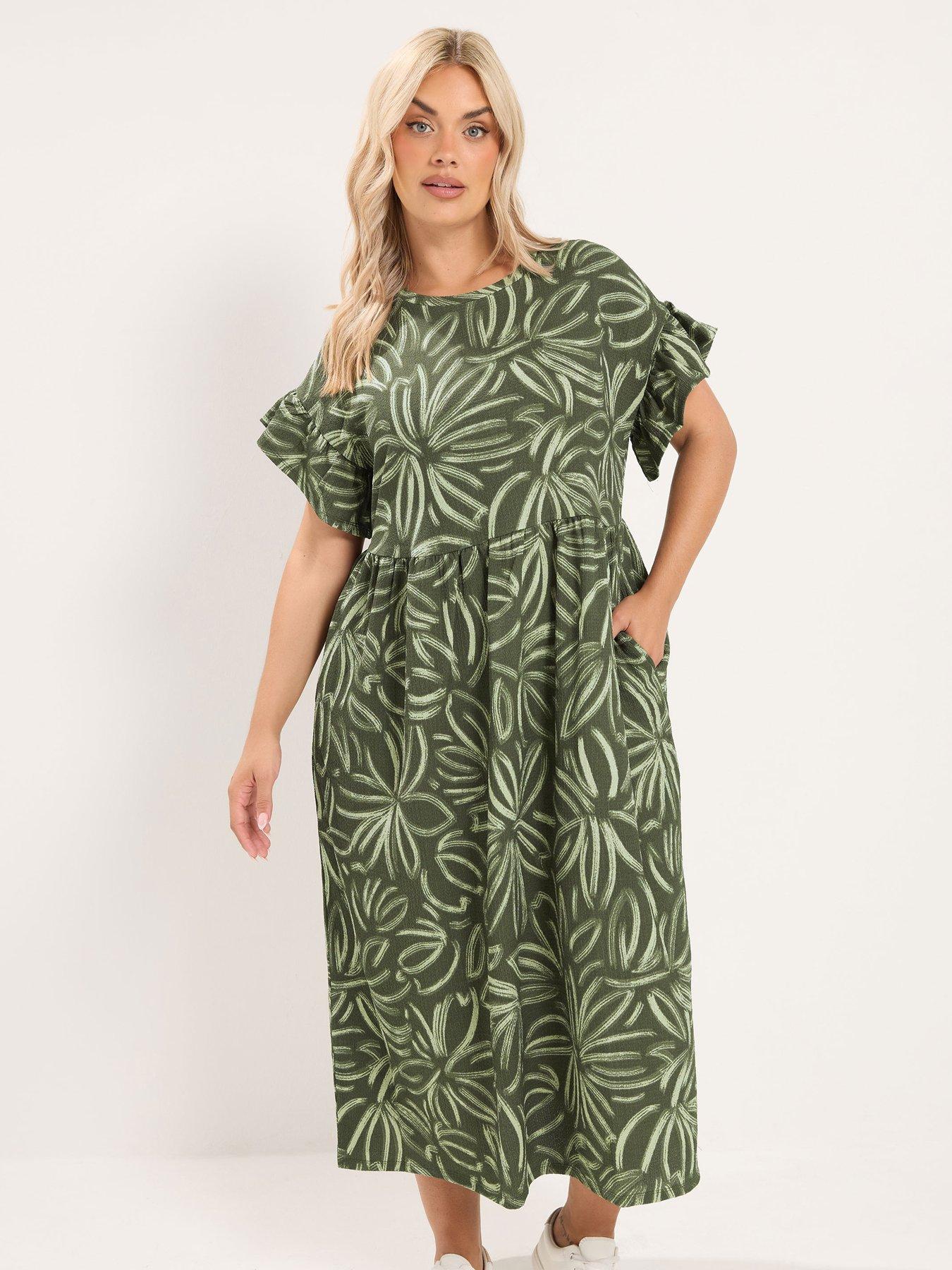 Image 1 of 4 of Yours Curve Frill Sleeve Maxi Dress