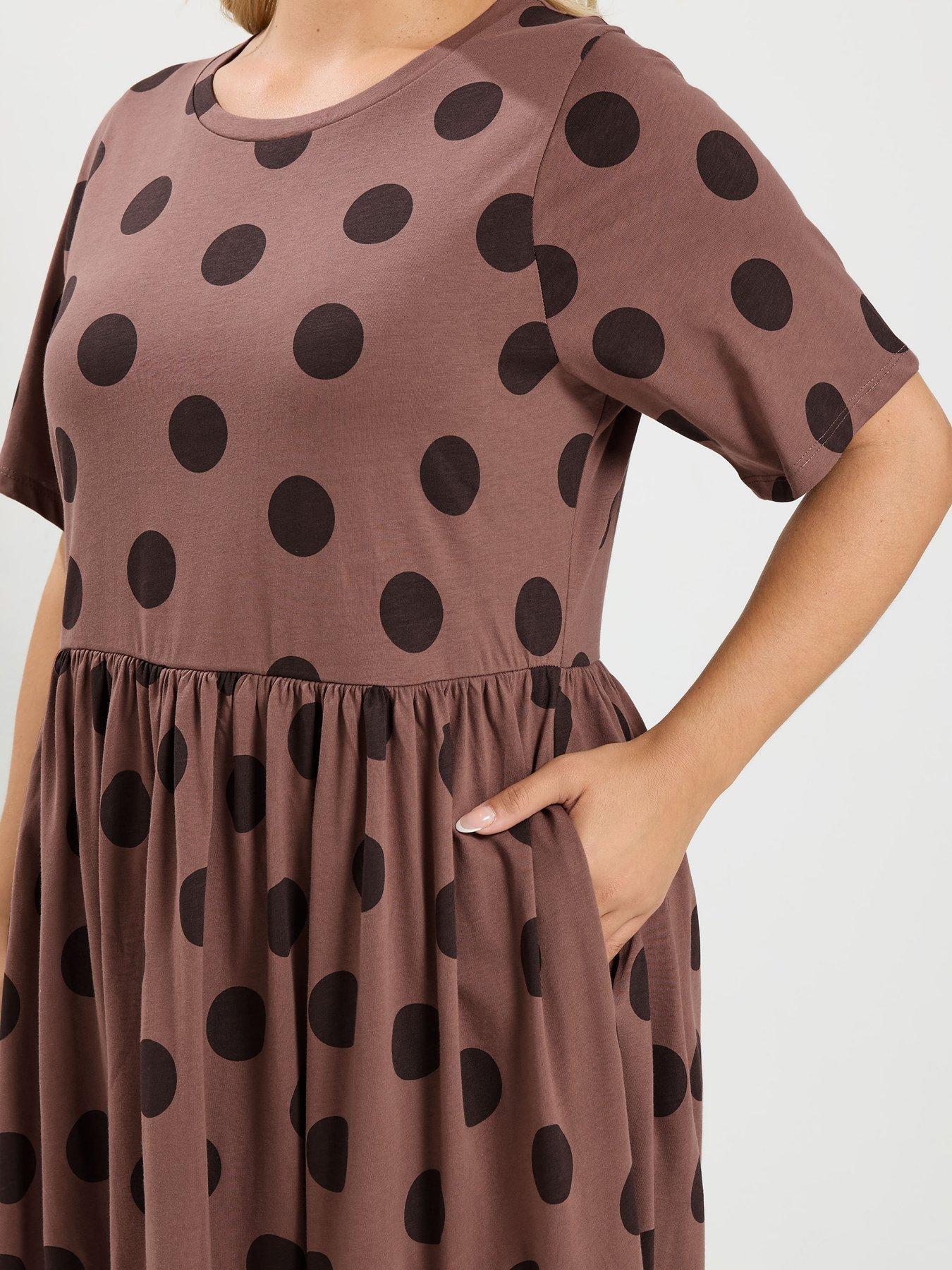 Image 4 of 4 of Yours Curve Polka Dot Dress - Brown