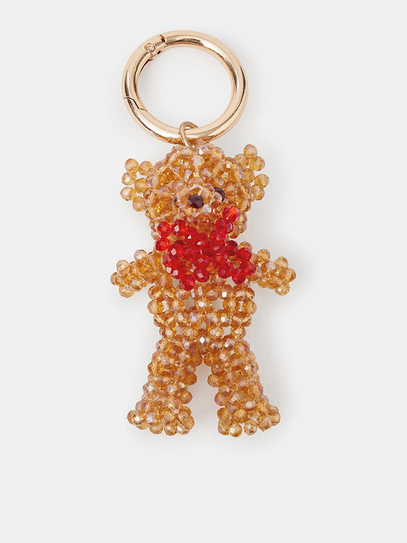 Image 1 of 3 of Accessorize Beaded Teddy Bear Bag Charm - Brown