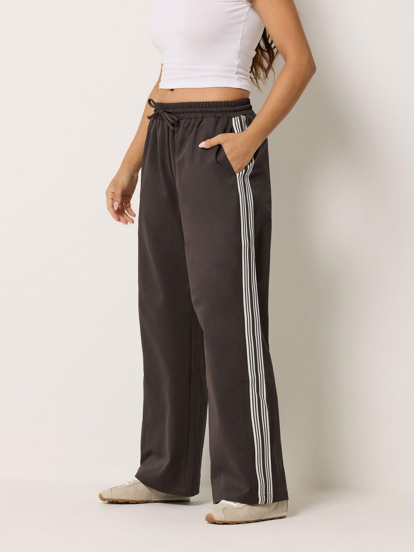Image 1 of 4 of PixieGirl Petite Side Stripe Wide Leg Jogger - Brown