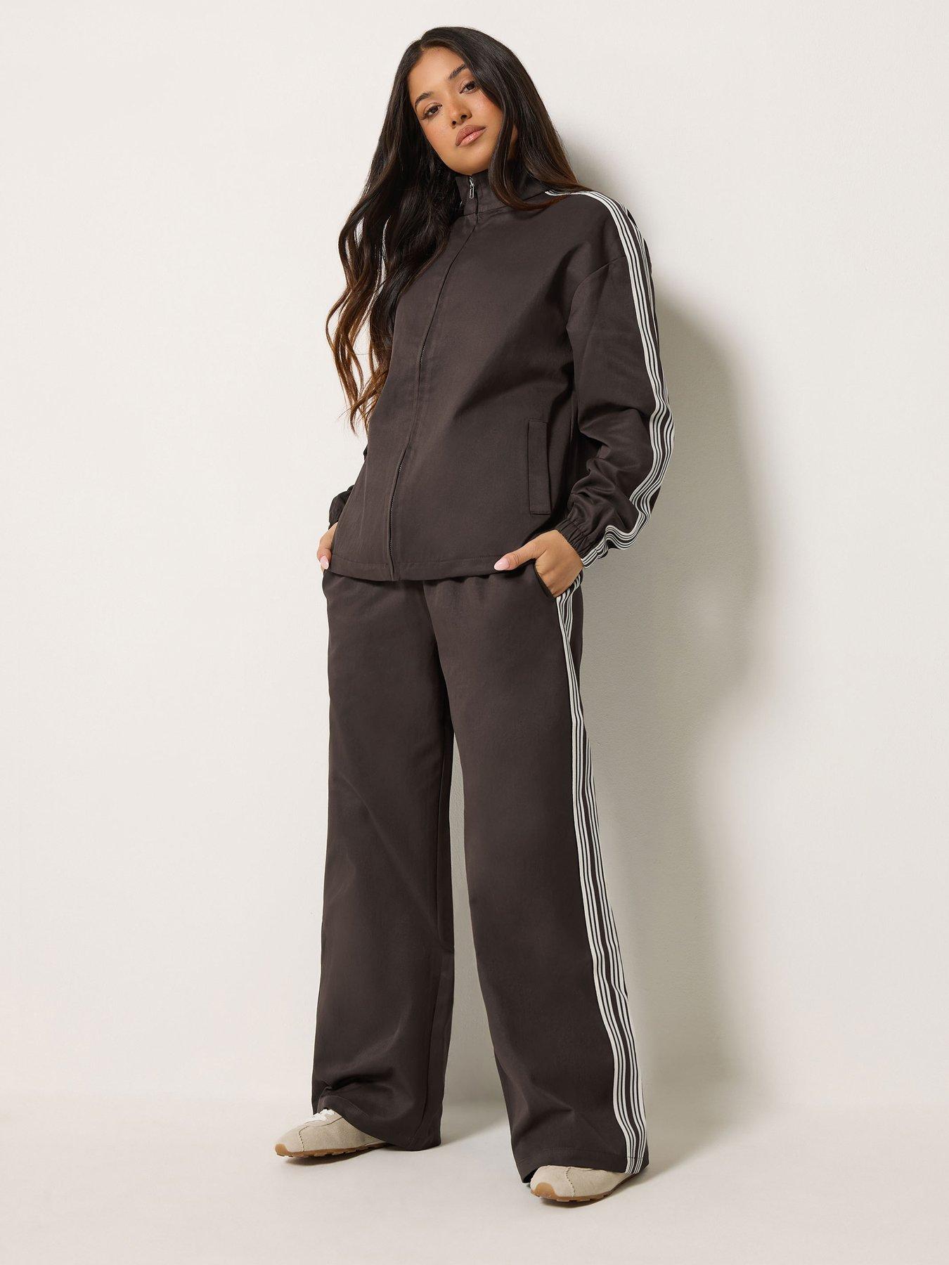 Image 3 of 4 of PixieGirl Petite Side Stripe Wide Leg Jogger - Brown
