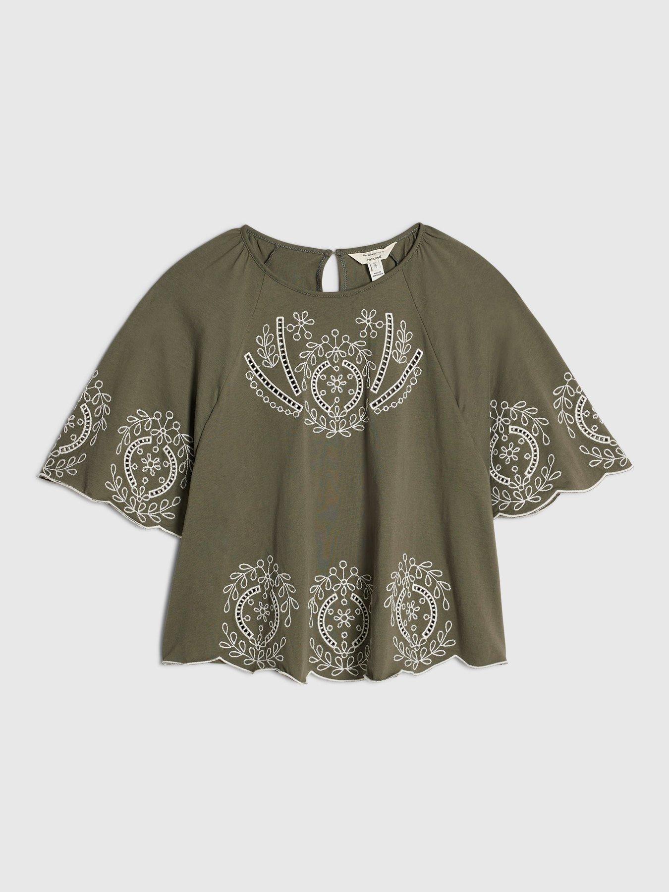 Image 5 of 6 of River Island Cotton Embroidered Cutwork T-Shirt - Green