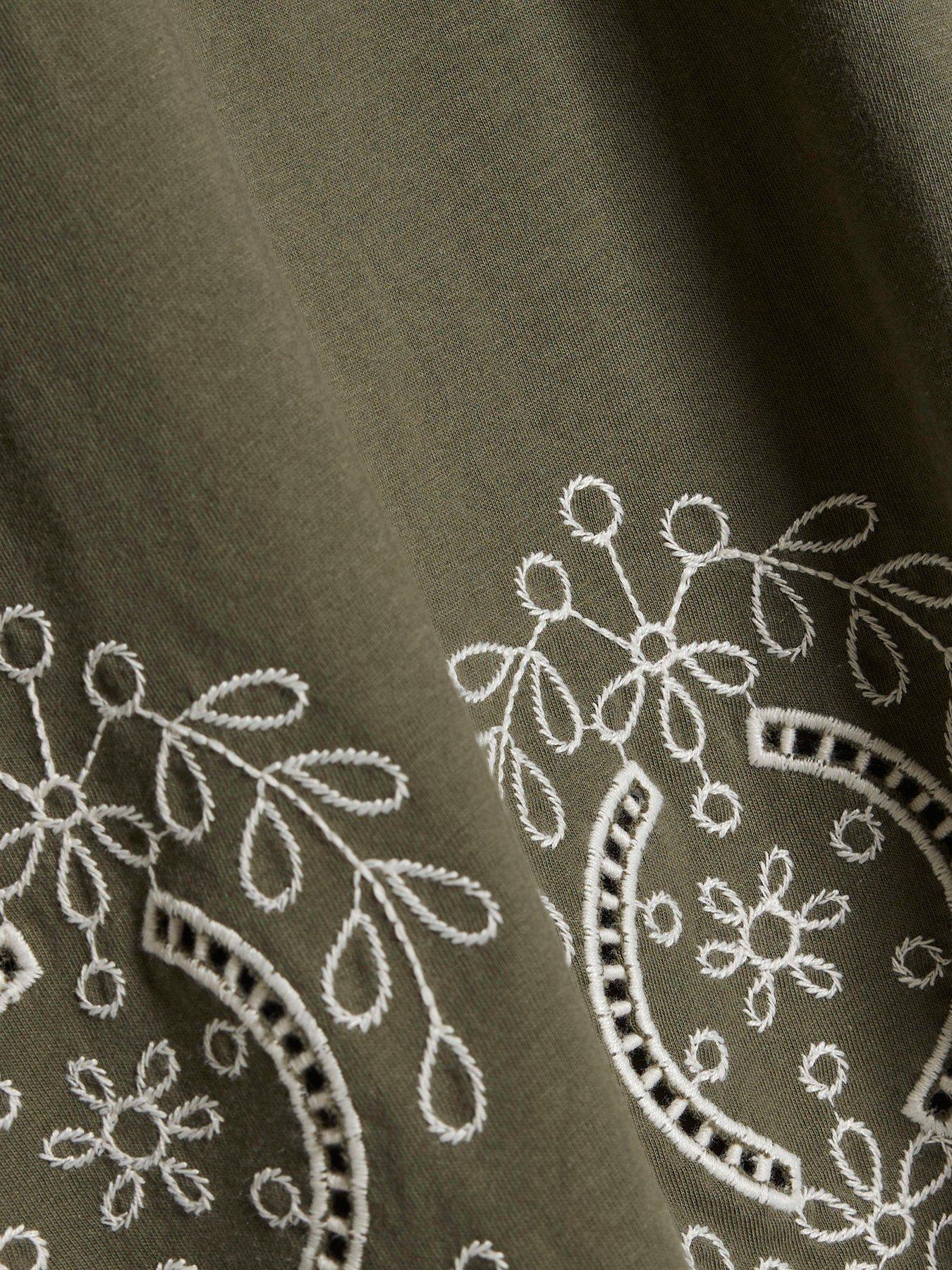 Image 6 of 6 of River Island Cotton Embroidered Cutwork T-Shirt - Green