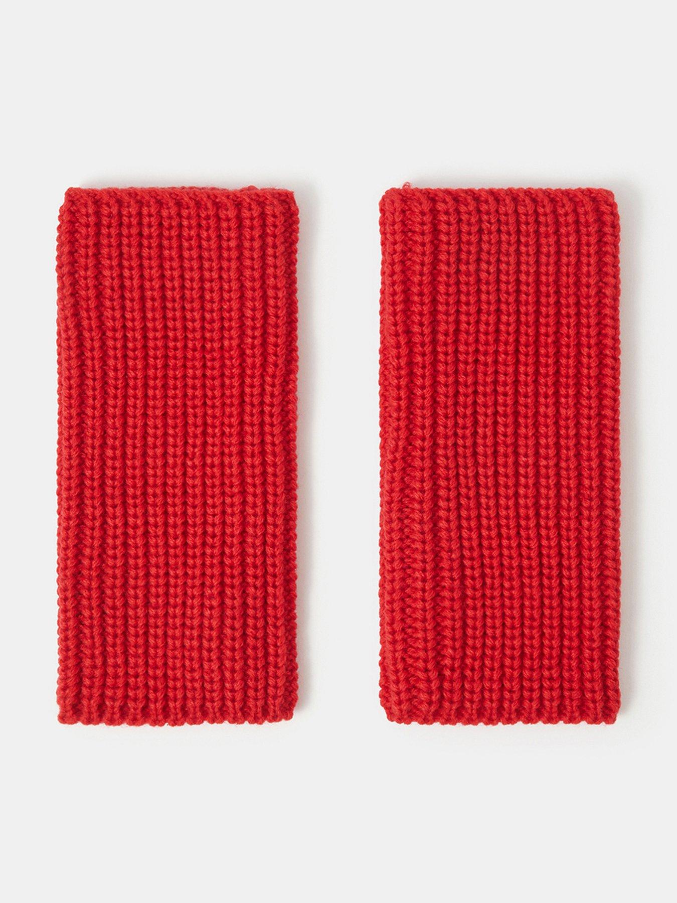 Image 1 of 2 of Accessorize Ribbed Knit Cut-Off Fingerless Gloves - Red