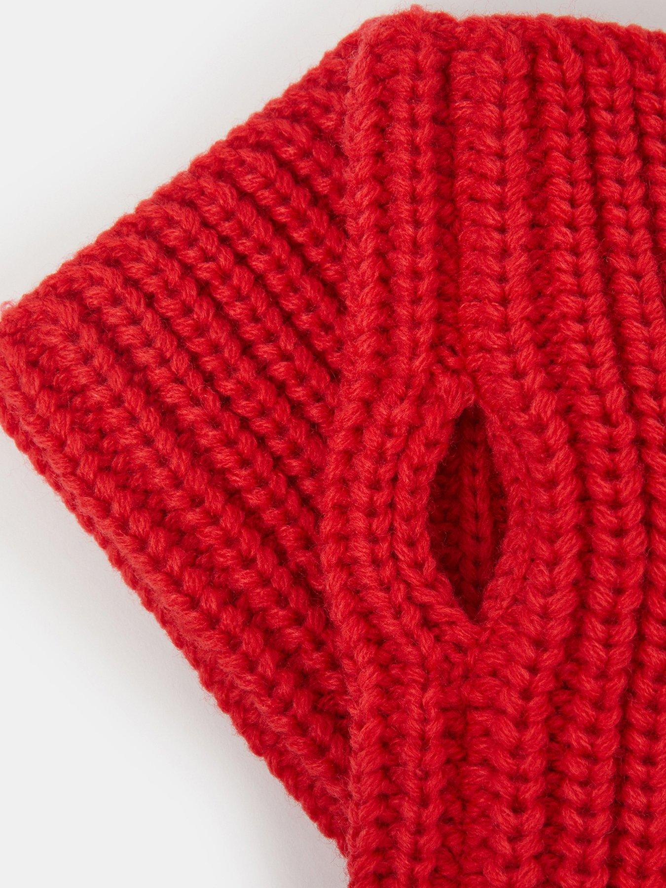 Image 2 of 2 of Accessorize Ribbed Knit Cut-Off Fingerless Gloves - Red