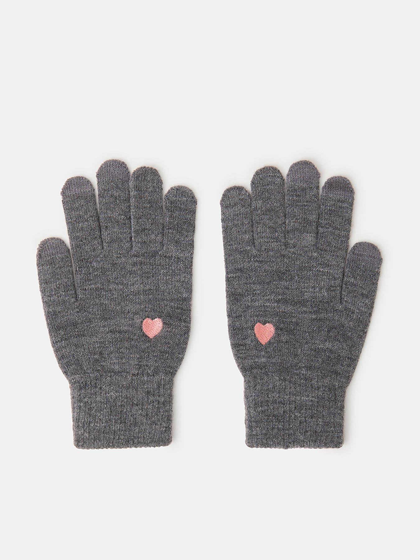 Image 1 of 2 of Accessorize Heart Embroidered Touchscreen Gloves - Grey