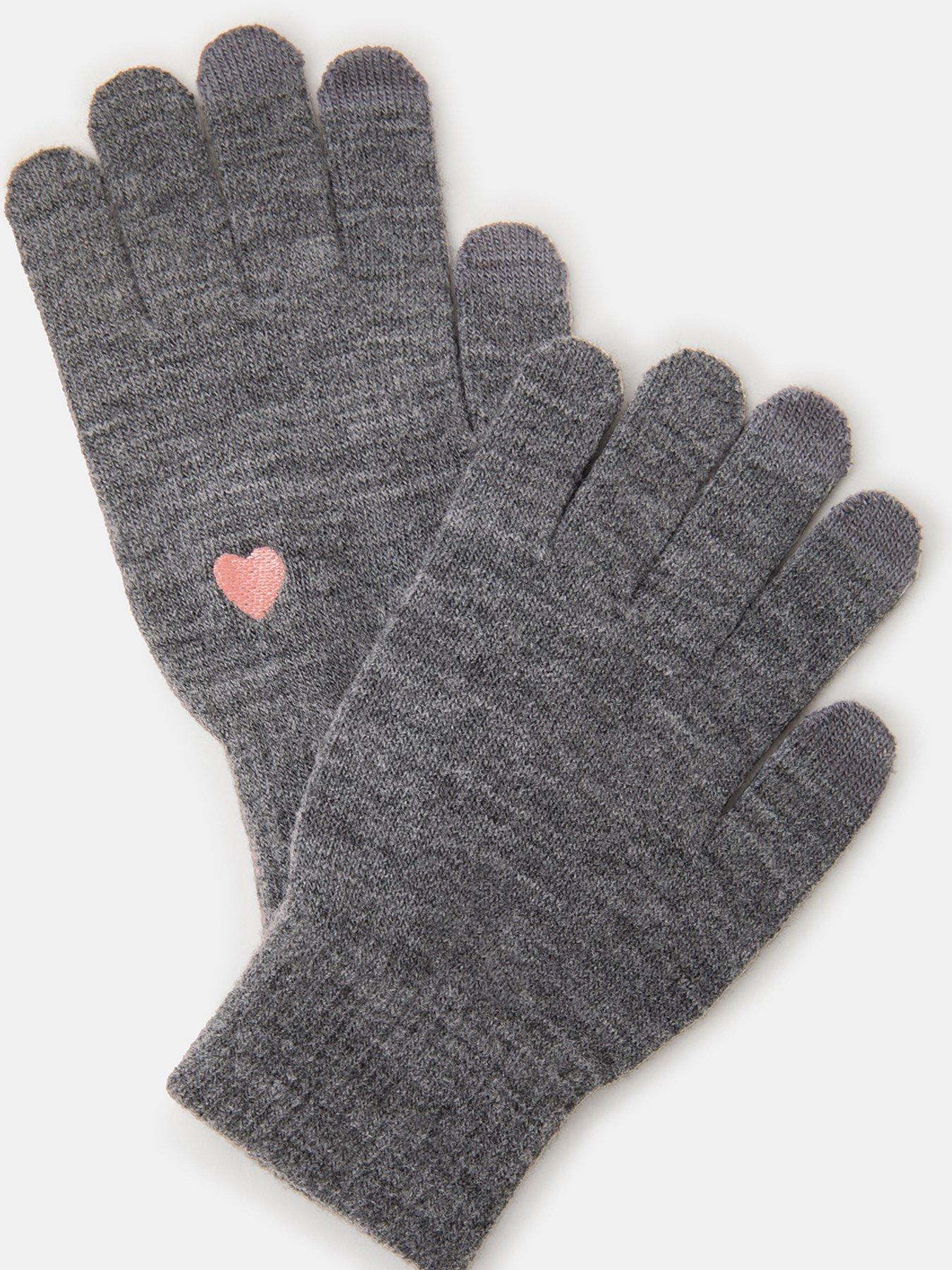 Image 2 of 2 of Accessorize Heart Embroidered Touchscreen Gloves - Grey