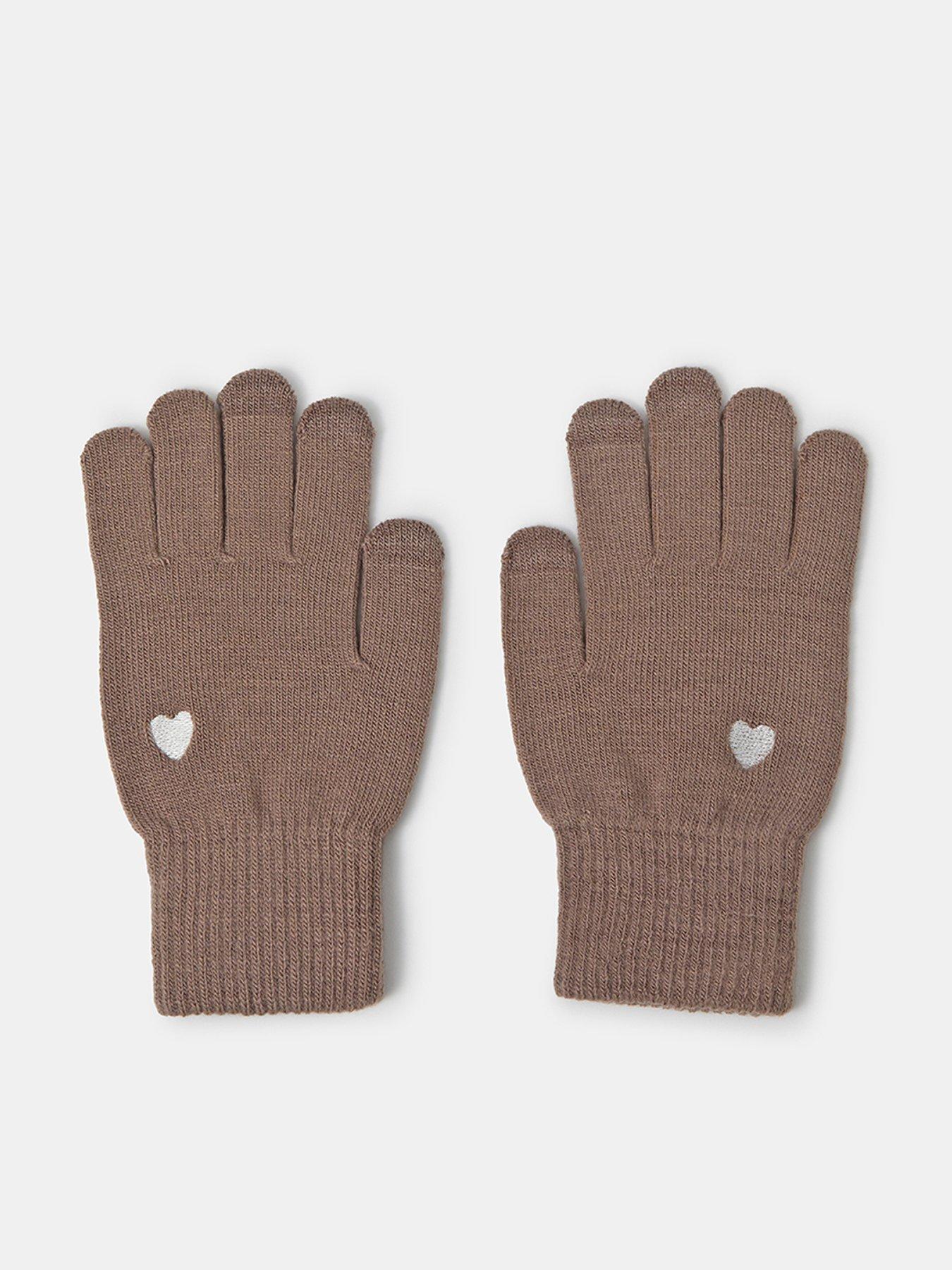 Image 1 of 2 of Accessorize Heart Embroidered Touchscreen Gloves - Brown