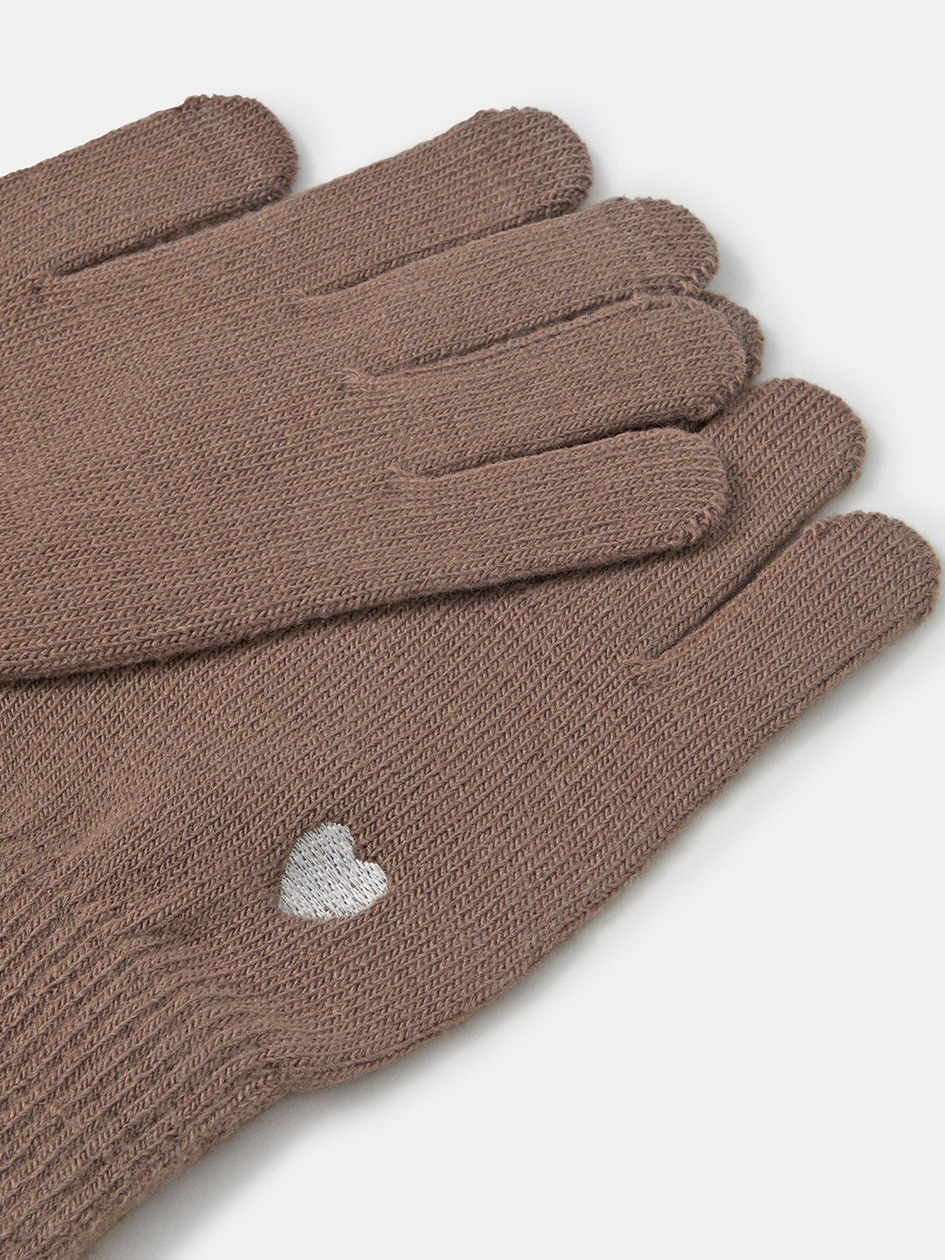 Image 2 of 2 of Accessorize Heart Embroidered Touchscreen Gloves - Brown