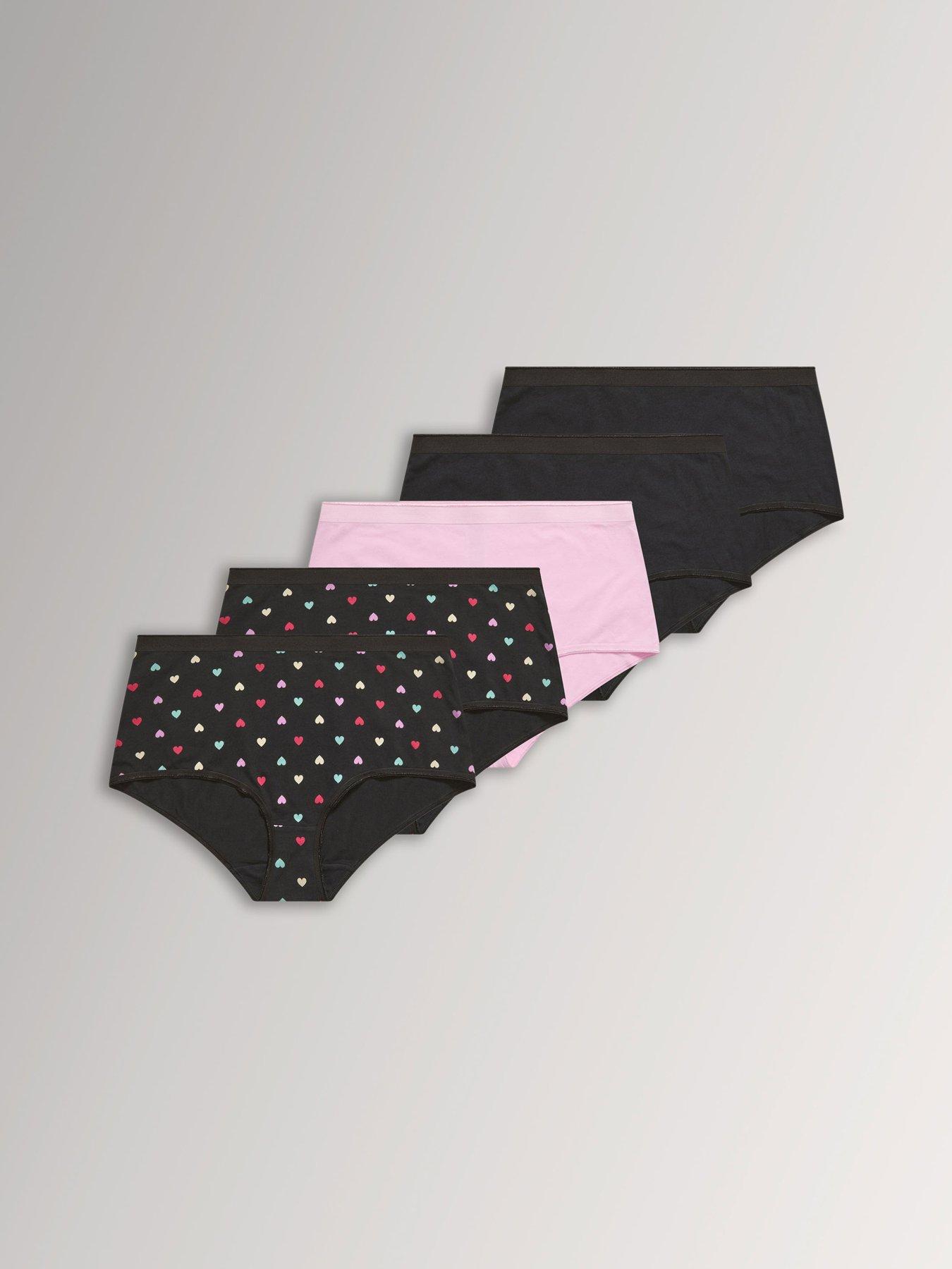 Yours Women's Curve 5 Pack Heart Print Full Briefs - Pink/Black