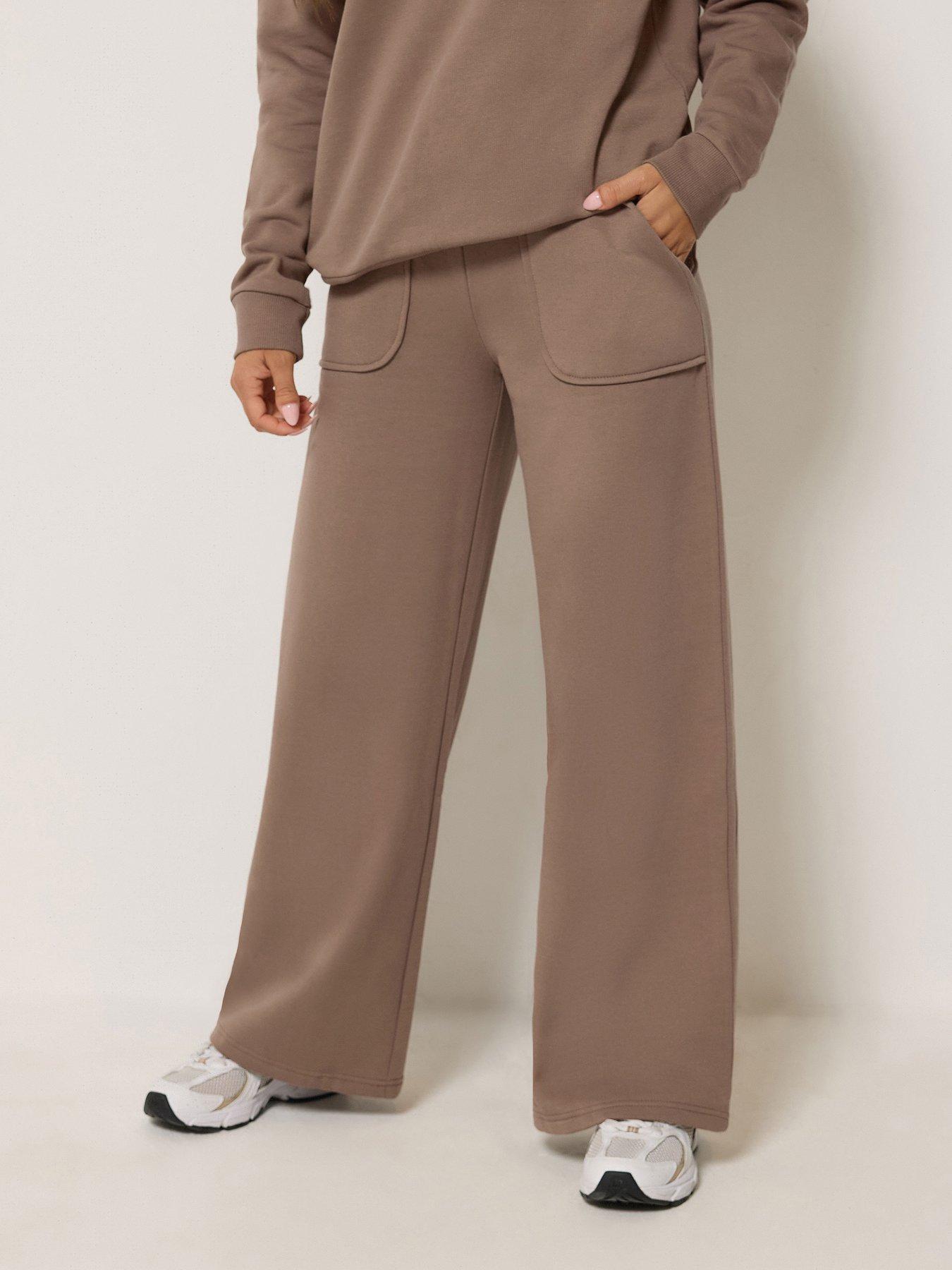 Image 1 of 4 of PixieGirl Petite Patch Pocket Wide Leg Jogger - Brown