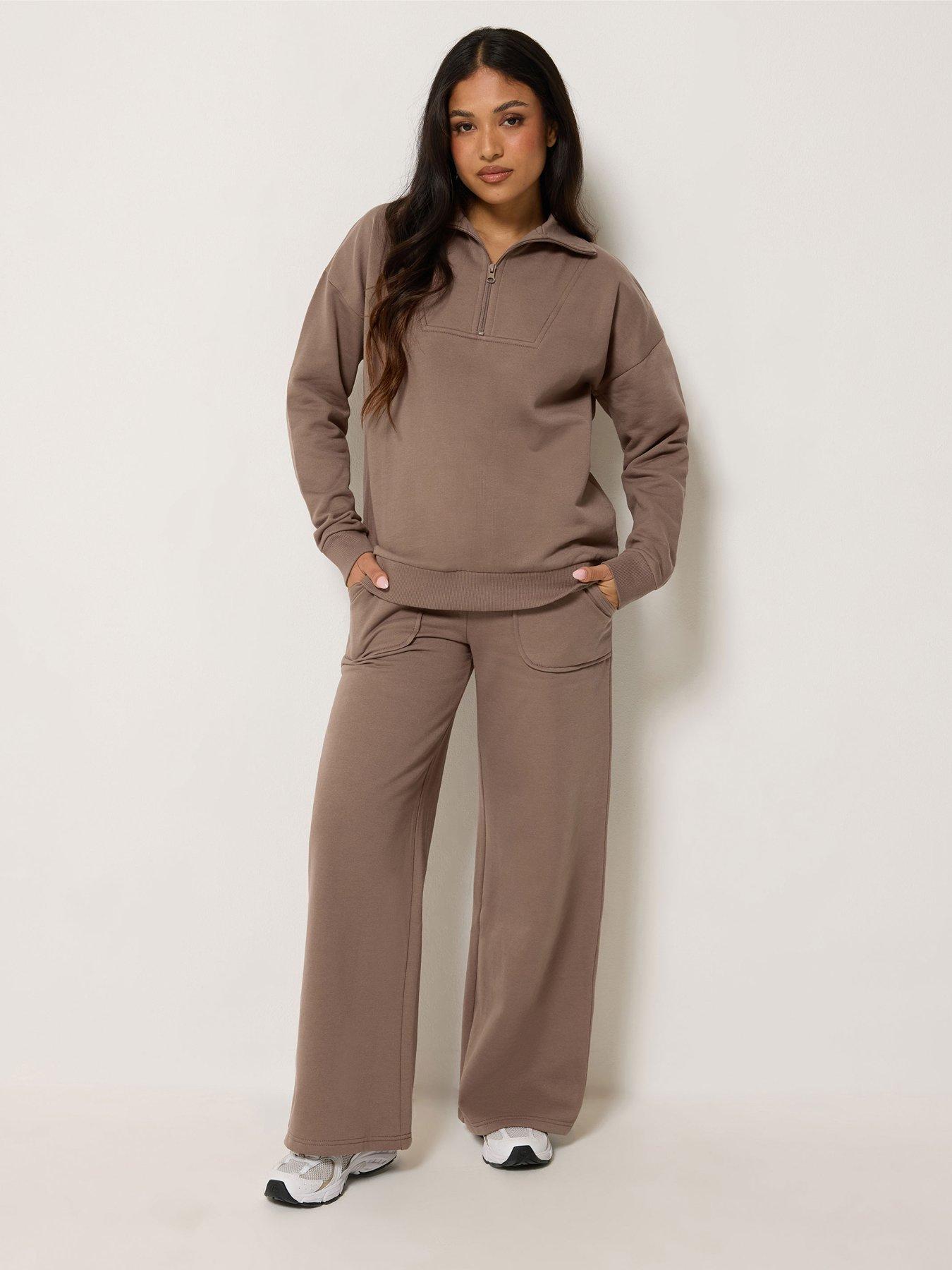 Image 3 of 4 of PixieGirl Petite Patch Pocket Wide Leg Jogger - Brown