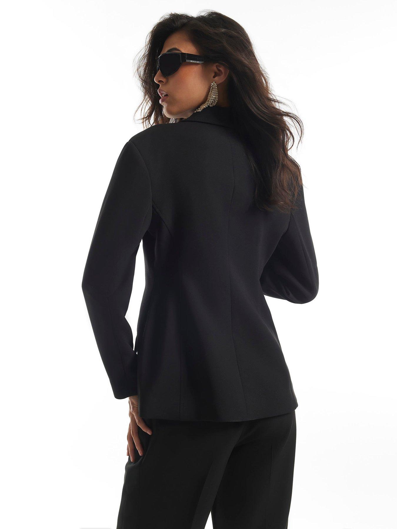 Image 2 of 5 of River Island Womens Tux Detail Tailored Double-Button Blazer - Black