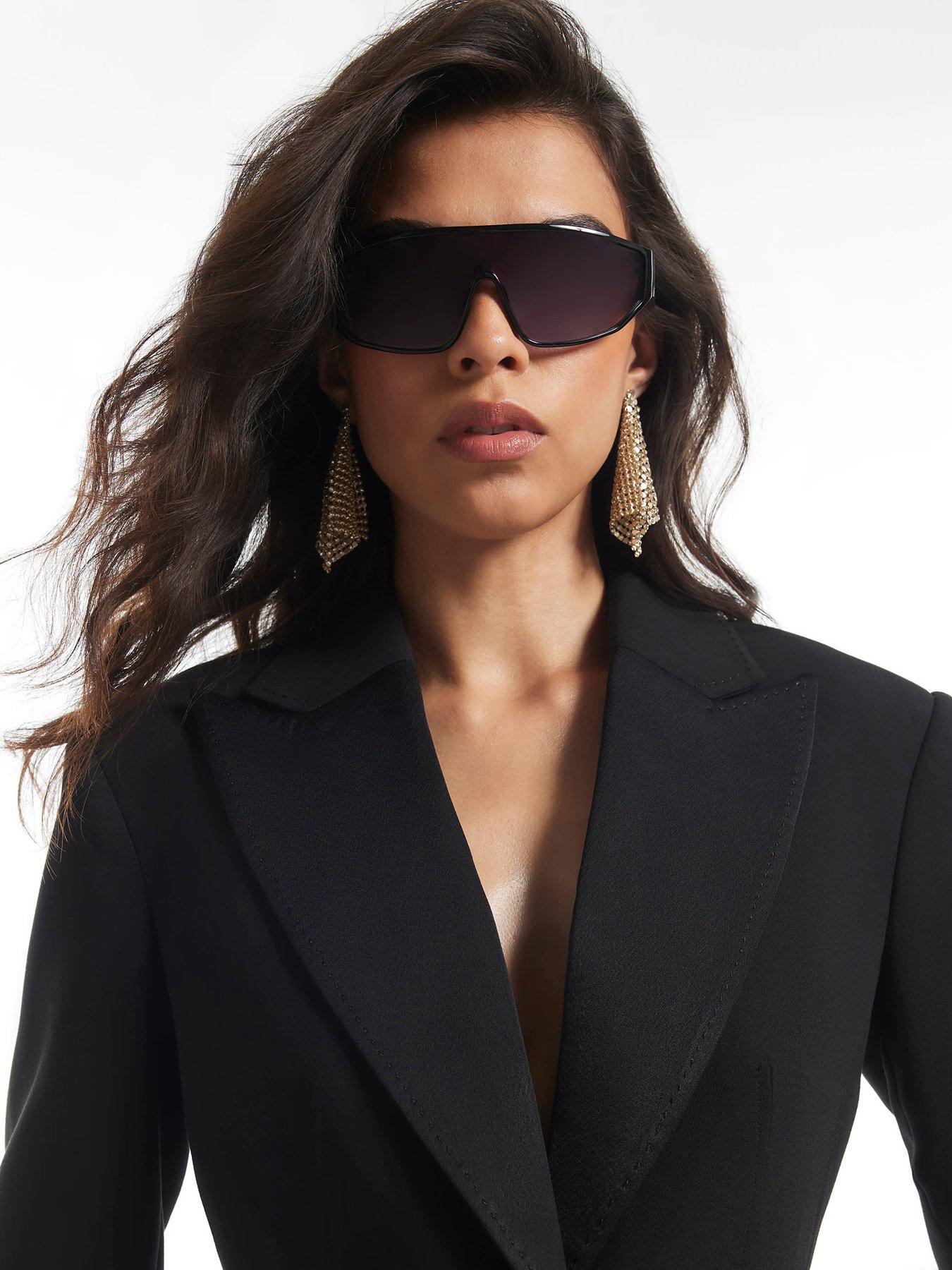 Image 3 of 5 of River Island Womens Tux Detail Tailored Double-Button Blazer - Black