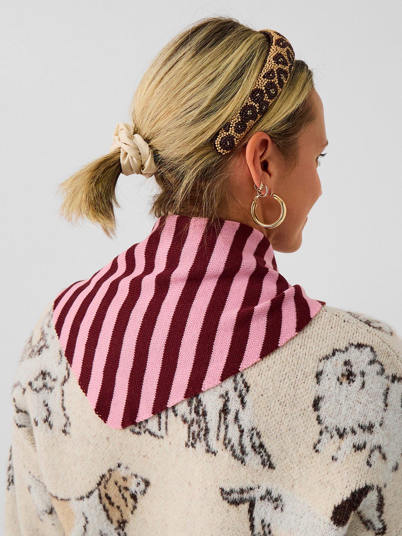 Image 3 of 4 of Accessorize Lightweight Striped Triangle Scarf - Pink