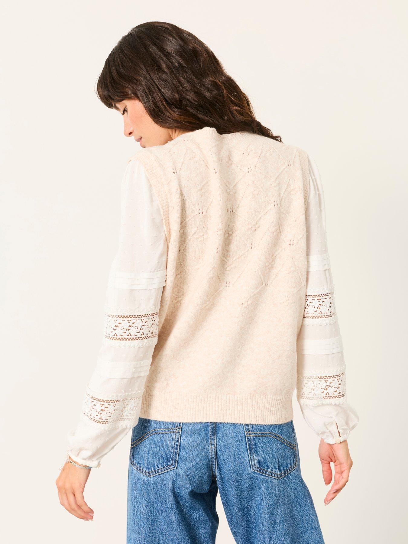 Image 2 of 6 of FatFace Womens 2 In 1 Pointelle Knit Jumper - Beige