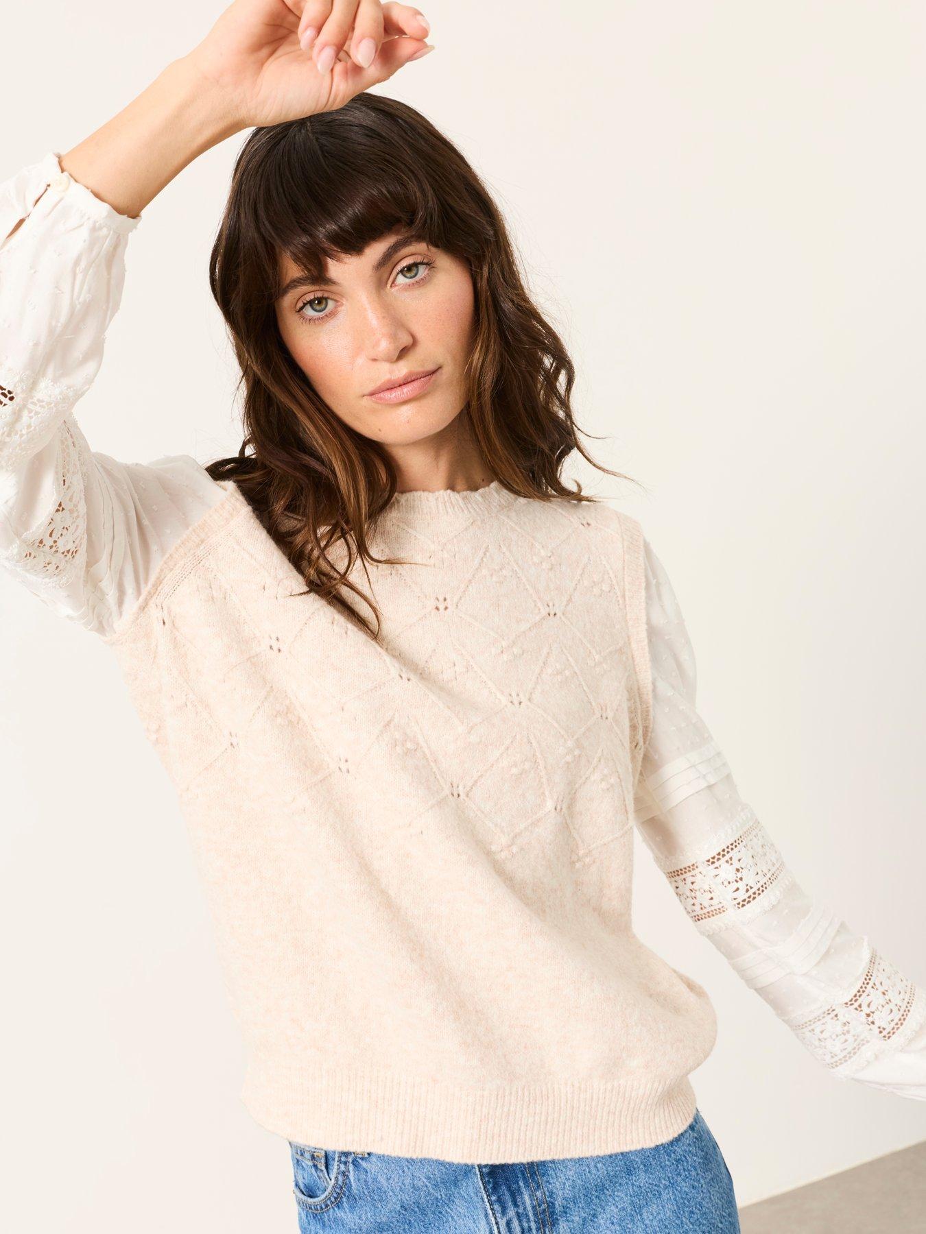 Image 4 of 6 of FatFace Womens 2 In 1 Pointelle Knit Jumper - Beige