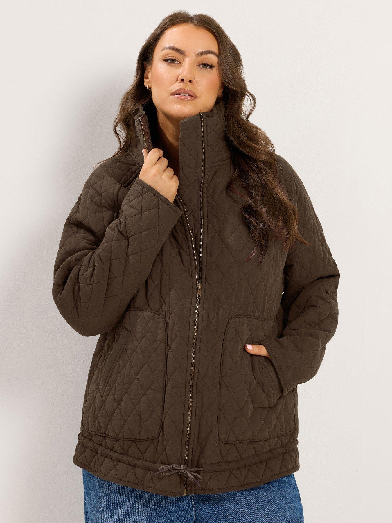 Image 1 of 4 of Yours Womens Curve Quilted High Collar Jacket - Brown