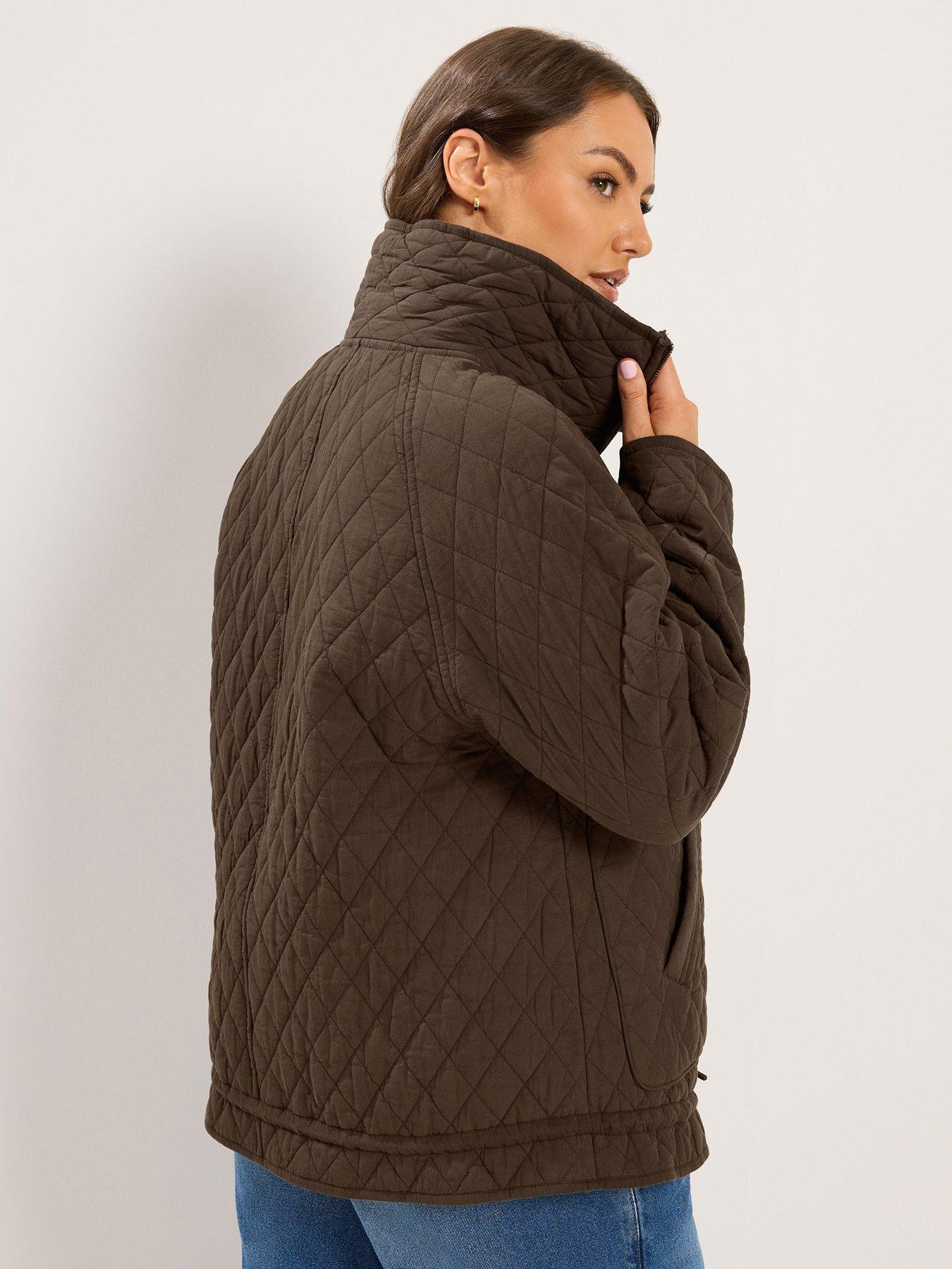 Image 2 of 4 of Yours Womens Curve Quilted High Collar Jacket - Brown