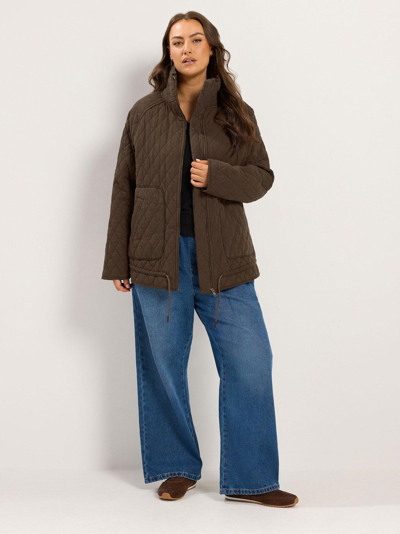 Image 3 of 4 of Yours Womens Curve Quilted High Collar Jacket - Brown