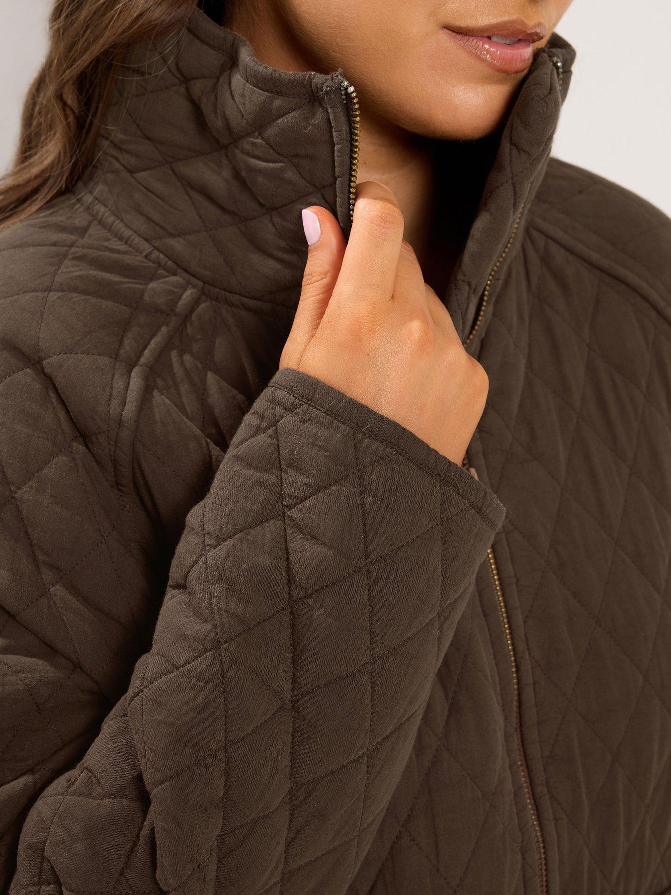 Image 4 of 4 of Yours Womens Curve Quilted High Collar Jacket - Brown
