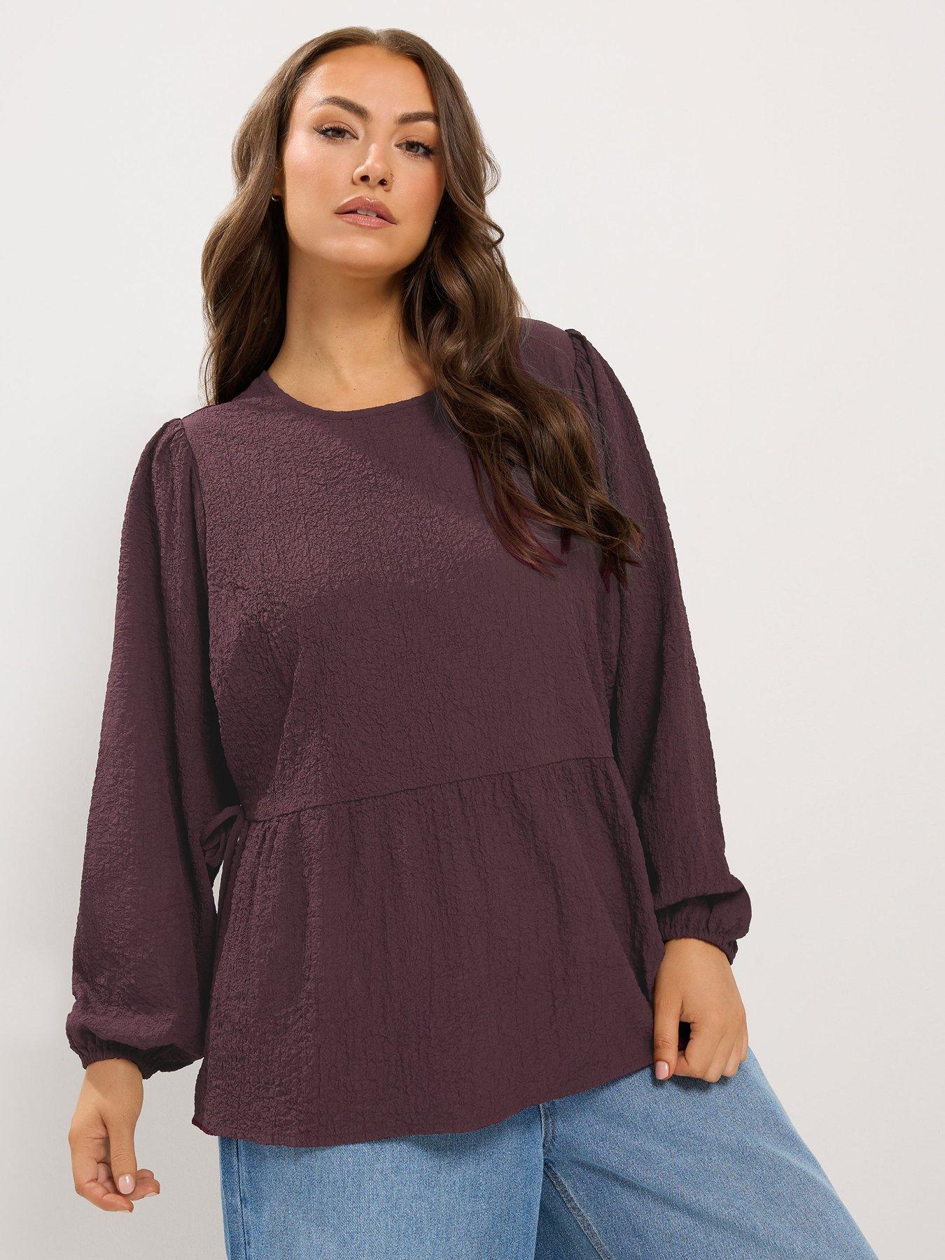Image 1 of 4 of Yours Curve Textured Tie Side Top - Purple