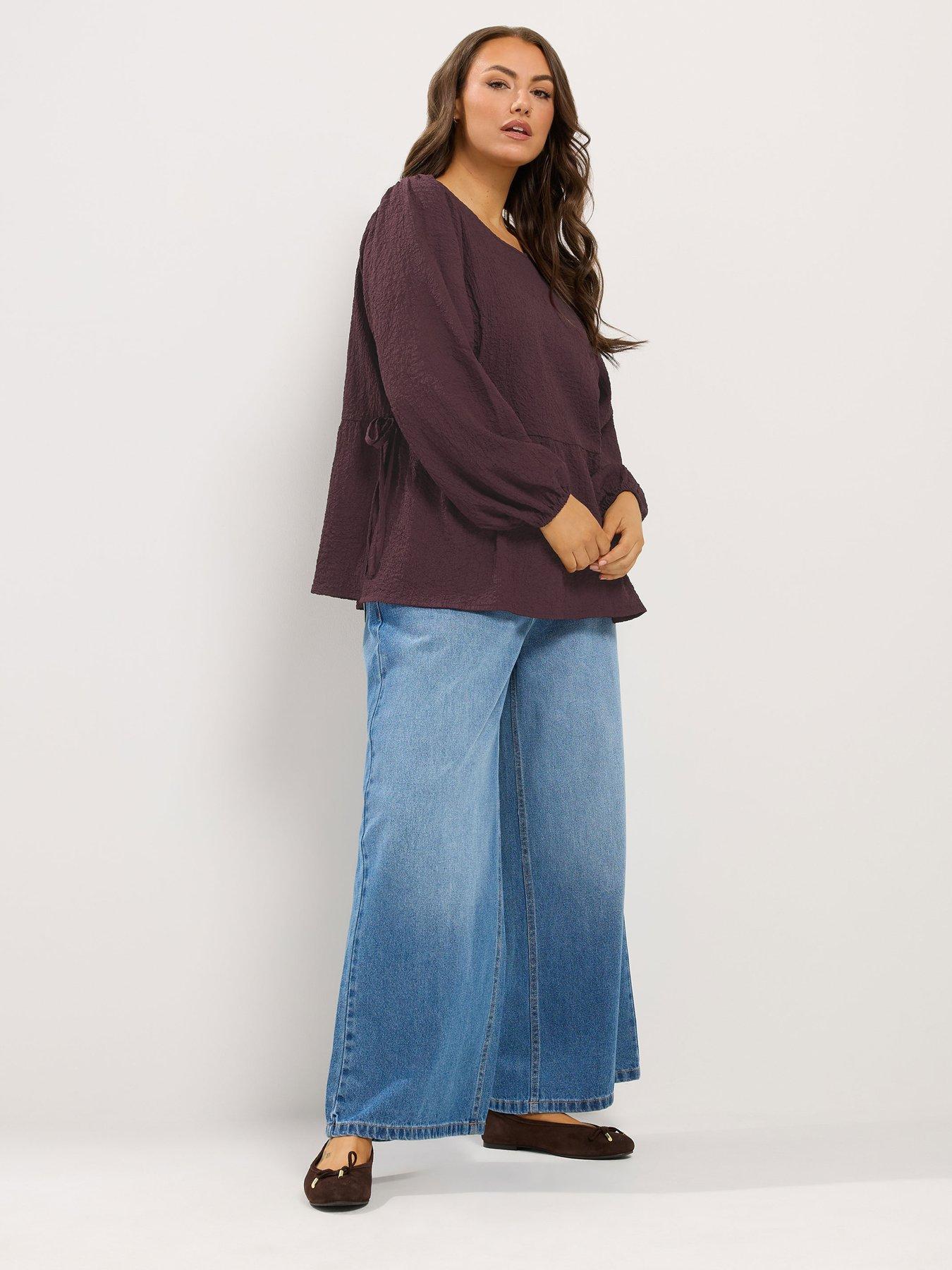 Image 3 of 4 of Yours Curve Textured Tie Side Top - Purple