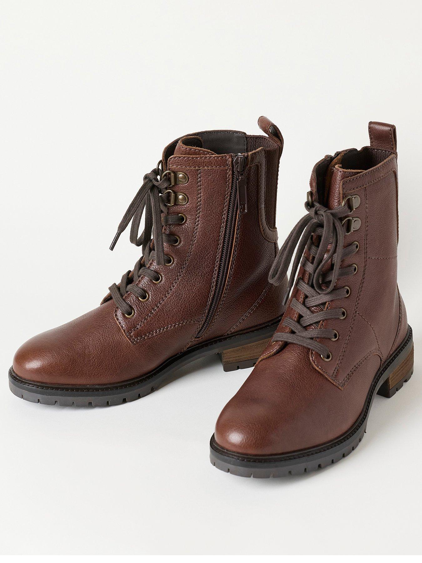 Image 2 of 4 of FatFace Womens Marlow Lace-Up Side Zip Boots - Brown