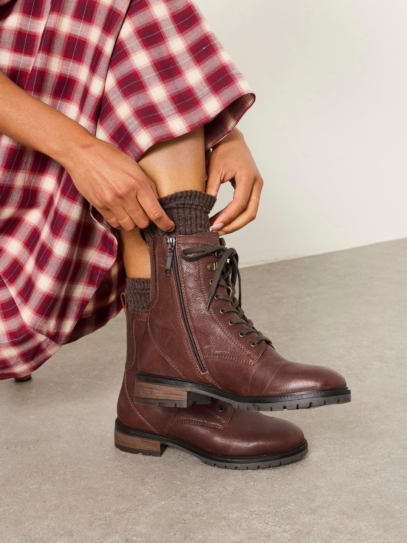 Image 4 of 4 of FatFace Womens Marlow Lace-Up Side Zip Boots - Brown