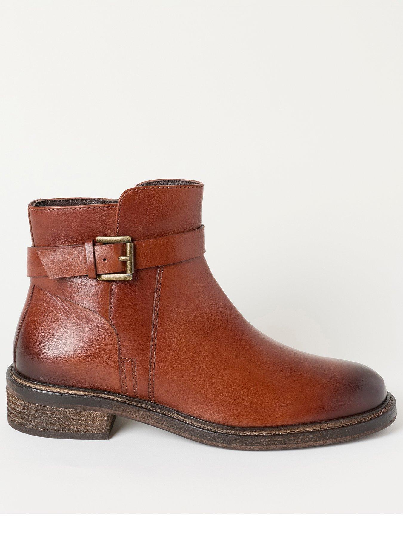Image 1 of 3 of FatFace Womens Clifton Leather Buckle Zip Boots - Brown