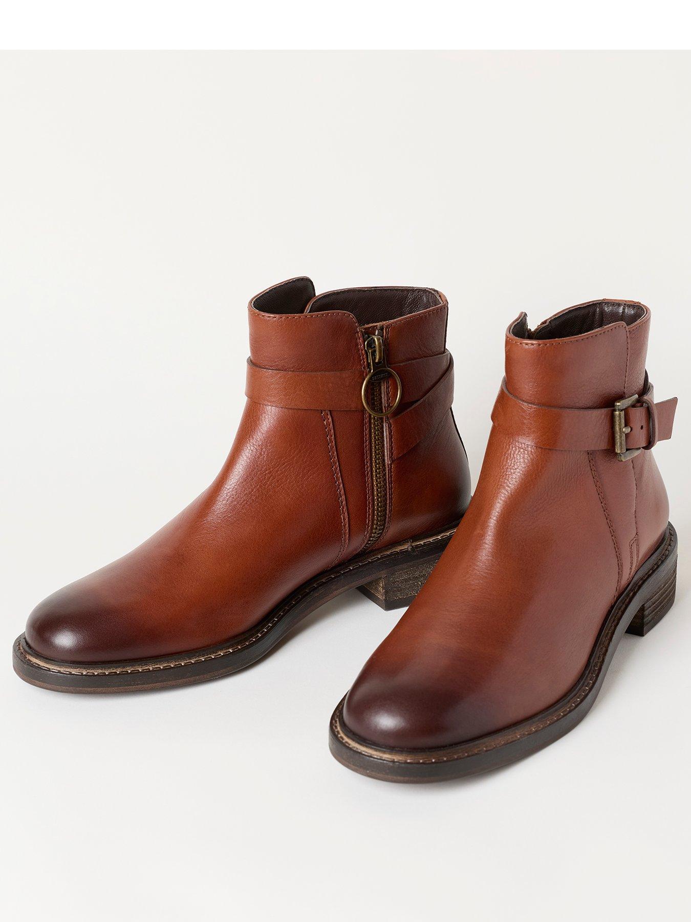 Image 2 of 3 of FatFace Womens Clifton Leather Buckle Zip Boots - Brown