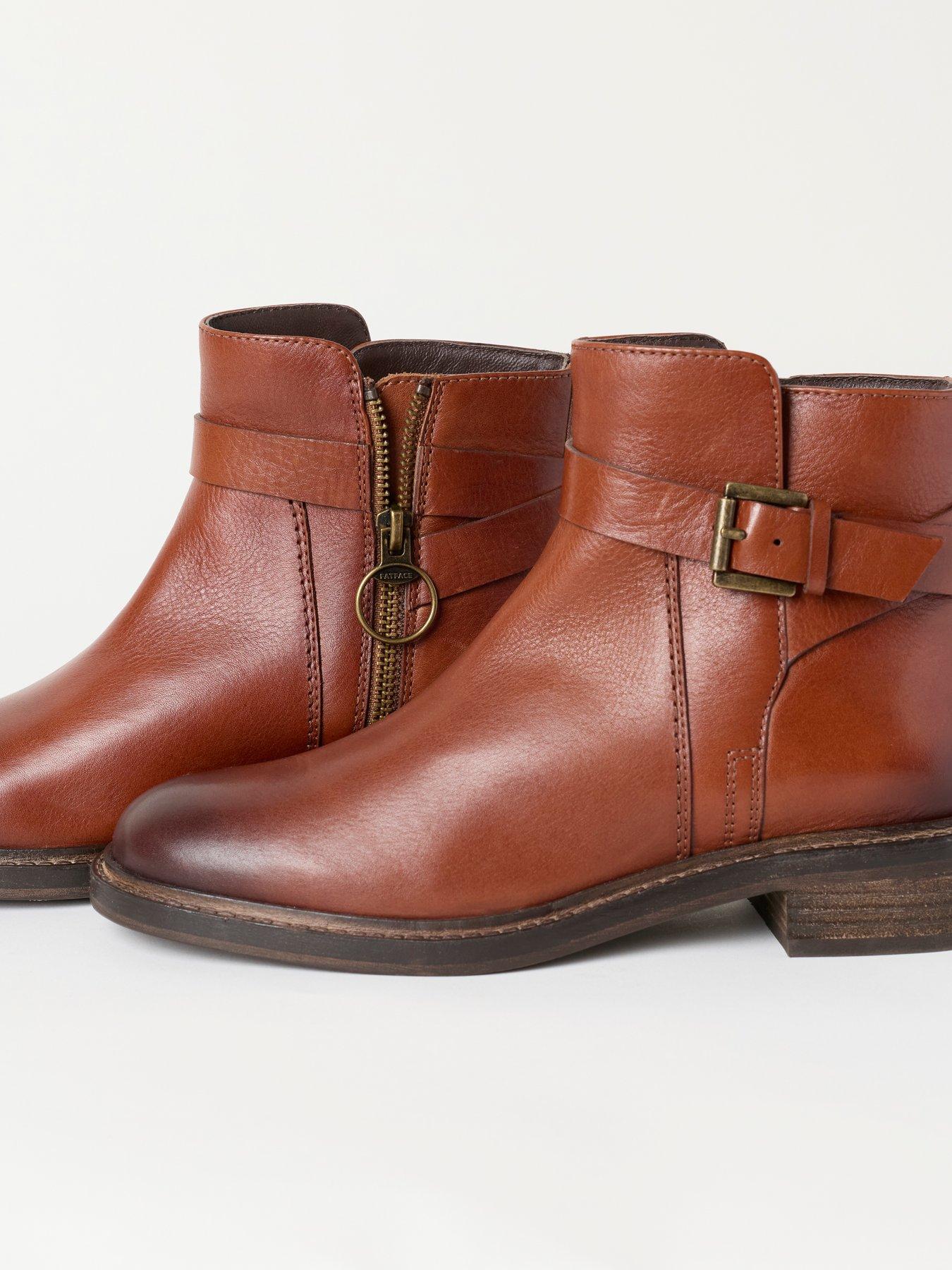 Image 3 of 3 of FatFace Womens Clifton Leather Buckle Zip Boots - Brown