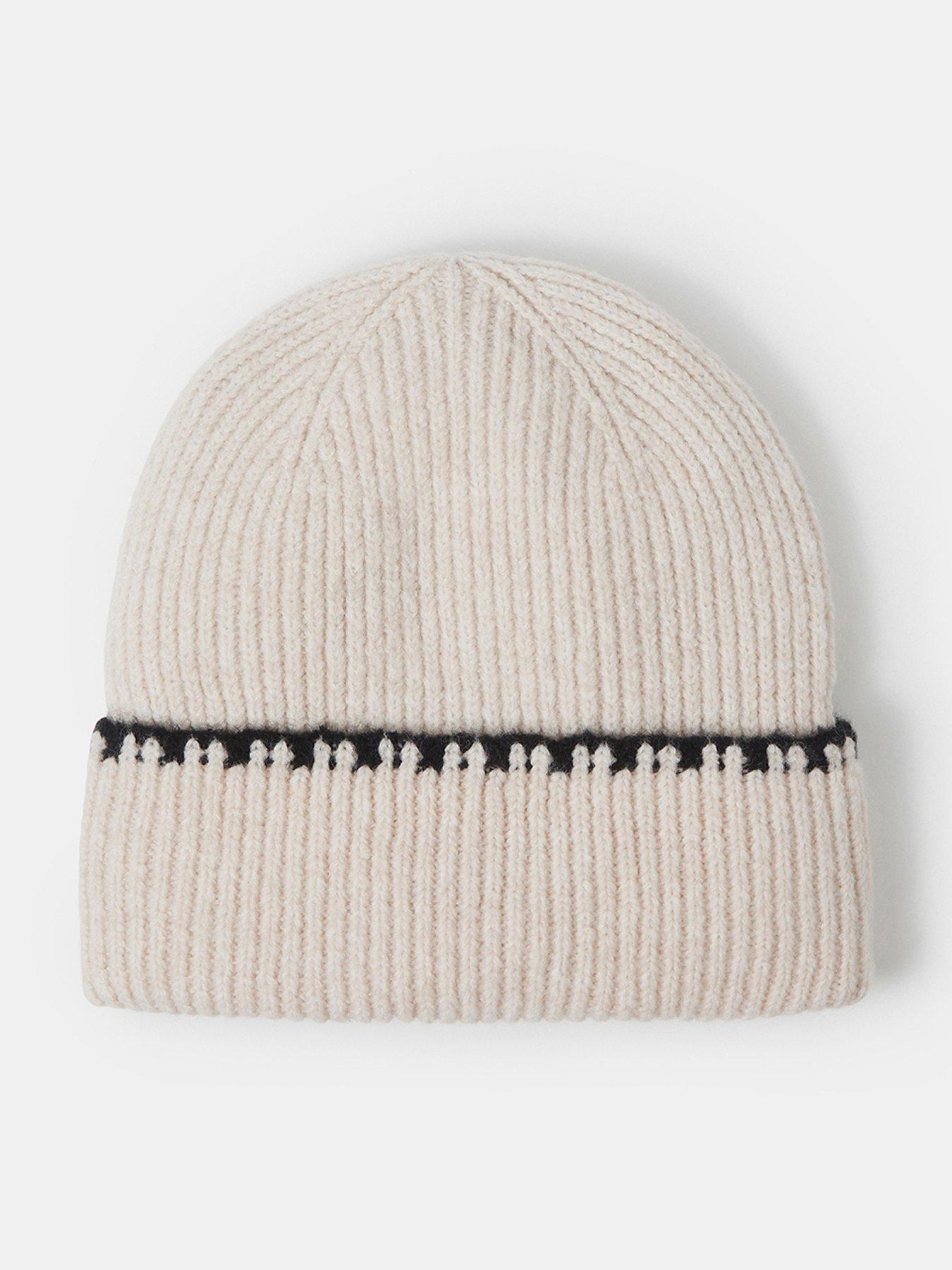 Image 1 of 3 of Accessorize Womens Ribbed Soft-Touch Contrast Trim Beanie - Cream