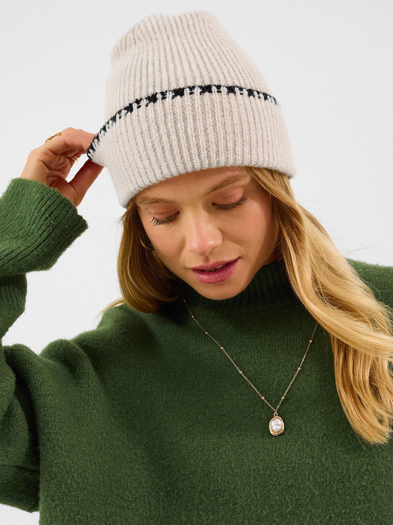 Image 2 of 3 of Accessorize Womens Ribbed Soft-Touch Contrast Trim Beanie - Cream