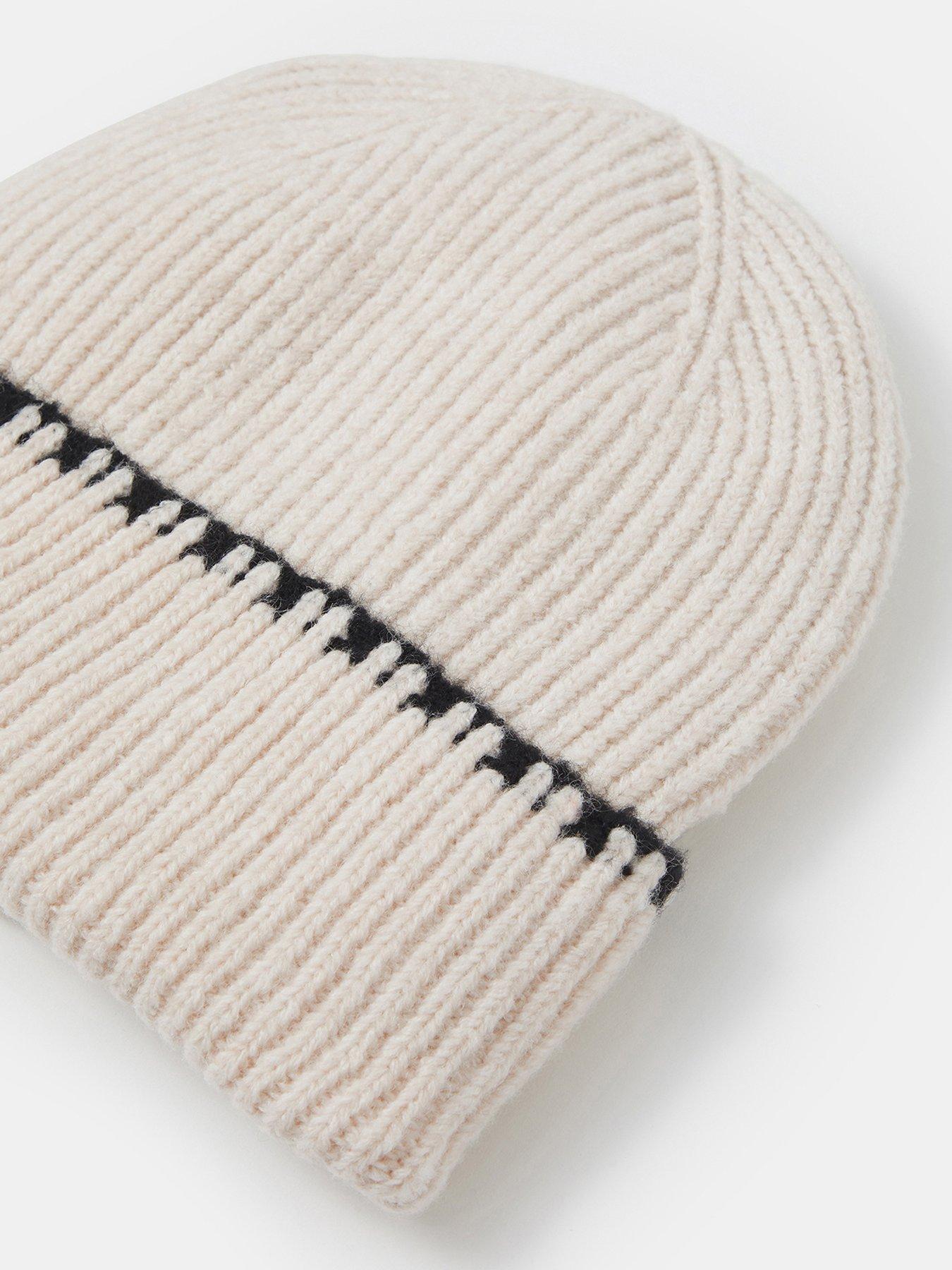 Image 3 of 3 of Accessorize Womens Ribbed Soft-Touch Contrast Trim Beanie - Cream
