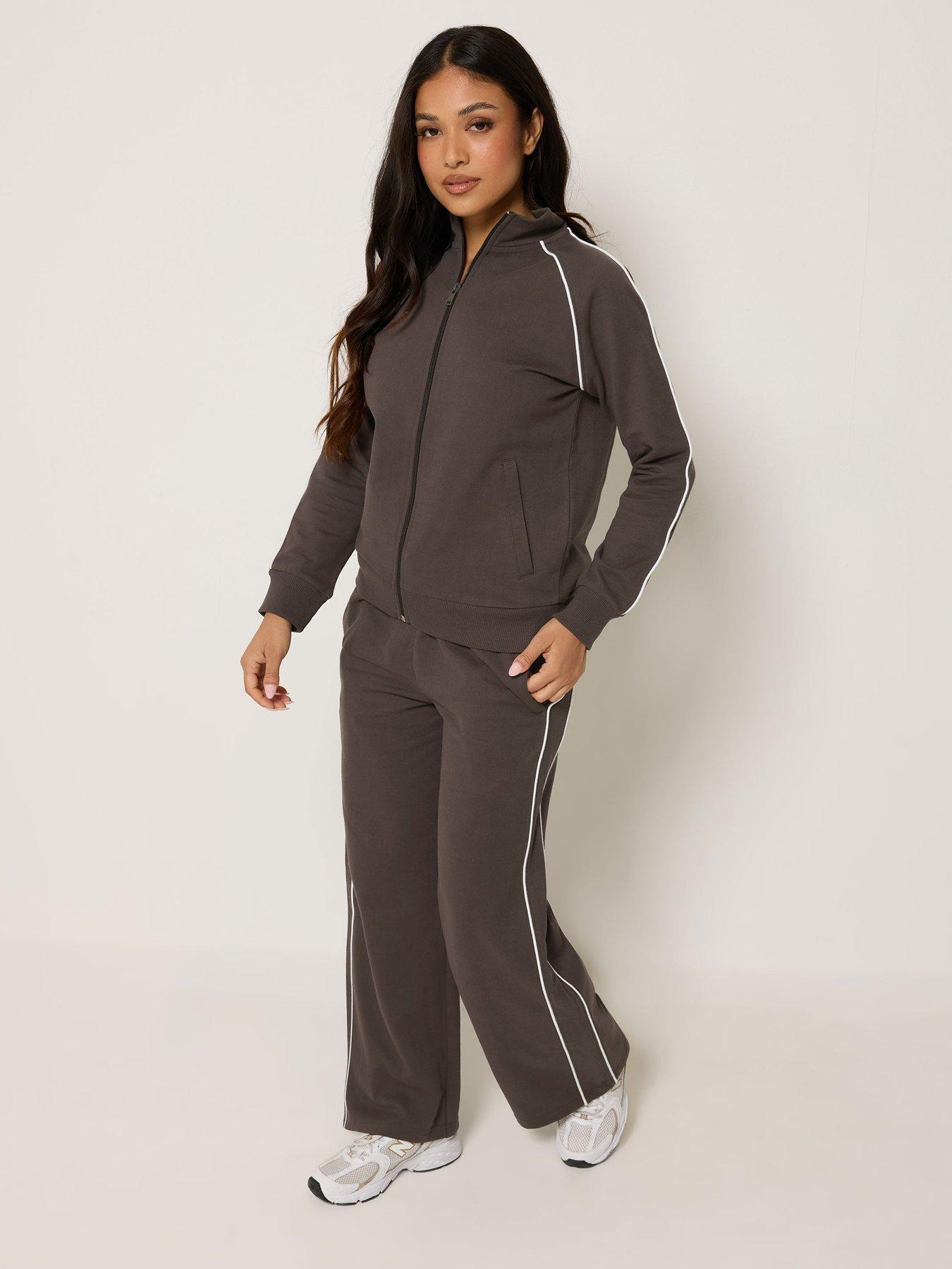 Image 3 of 4 of PixieGirl Petite Contrast Piping Zip Thru Jacket - Brown