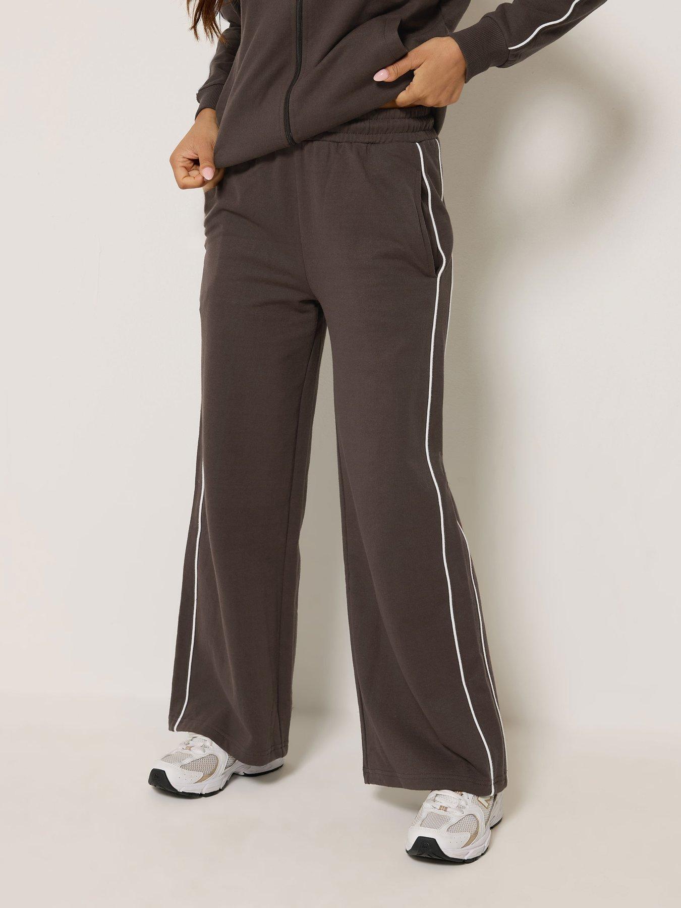 Image 1 of 4 of PixieGirl Petite Contrast Piping Wide Leg Jogger - Brown