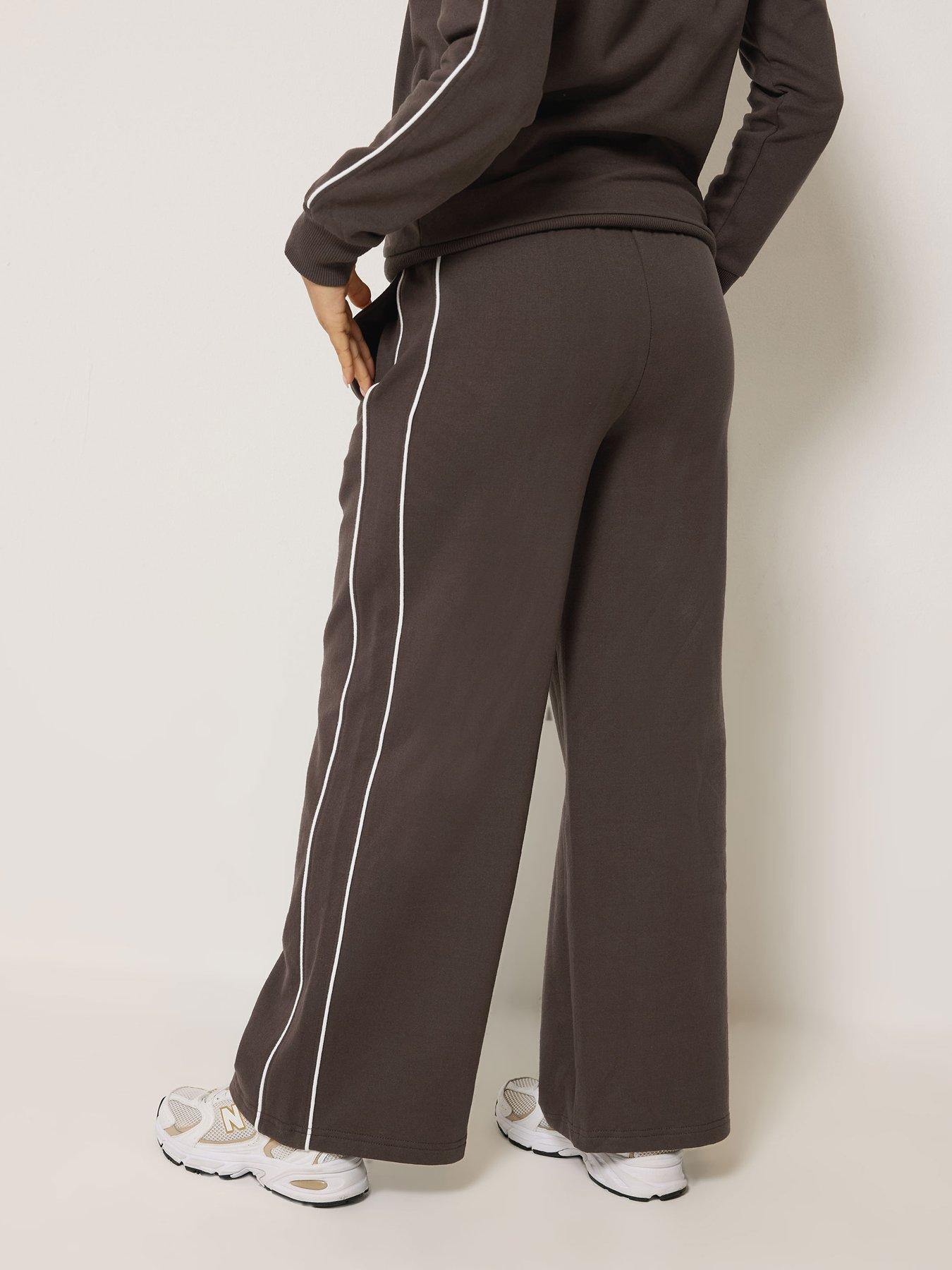 Image 2 of 4 of PixieGirl Petite Contrast Piping Wide Leg Jogger - Brown