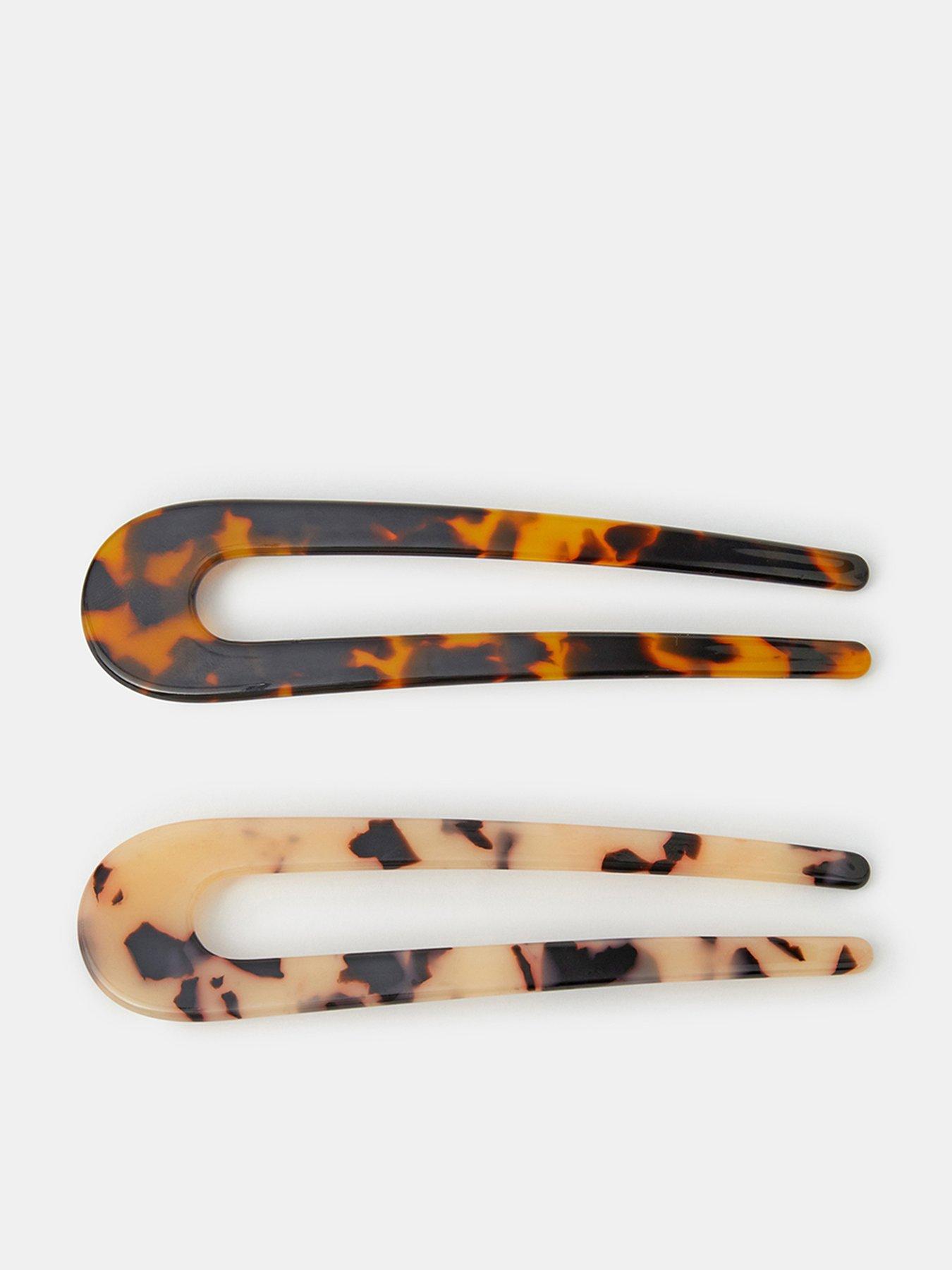 Image 1 of 2 of Accessorize Tortoiseshell Effect Resin French Hair Pin Set 2 Pack - Multi