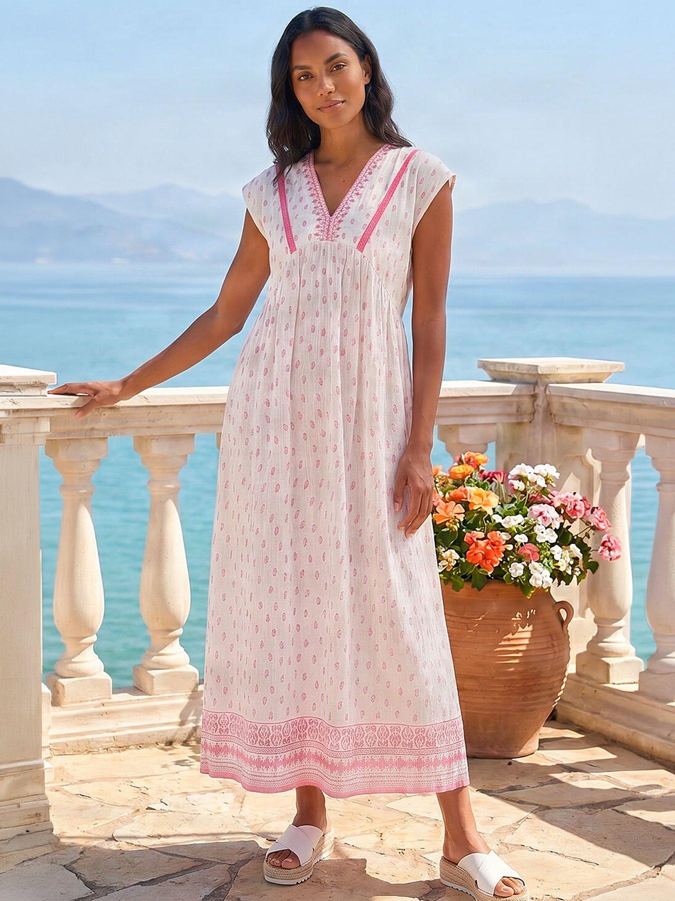 Roman Lace Trim Paisley Dress, Pink, Size 16, Women