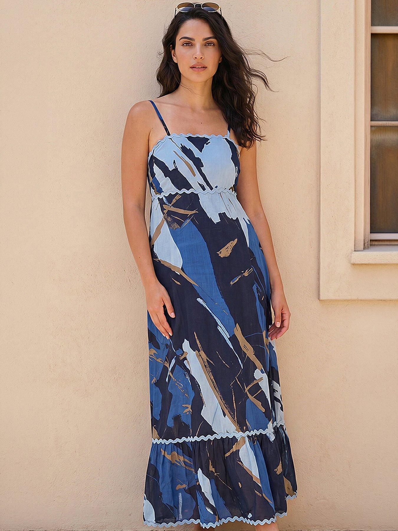 Image 1 of 4 of Roman Dusk Abstract Ric Rac Maxi Dress